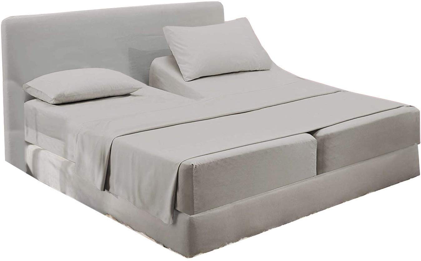 5Pcs Split Queen Sheets Sets for Adjustable Beds - 800 Thread Count 100% Cotton Bedding - Light Grey Split Fitted Sheet Set with Deep Pockets (Fits Mattress Up to 21