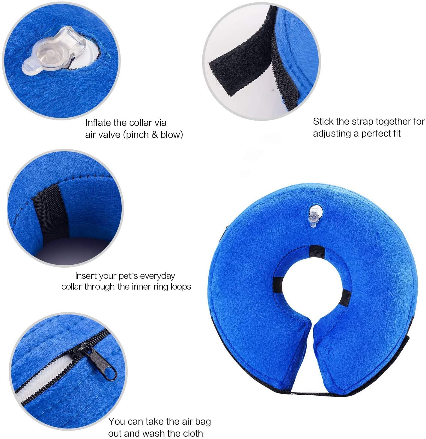 Zukent Inflatable Pet Recovery Collar for Dogs & Cats - Soft Adjustable Donut Cone Alternative, Comfortable E-Collar to Prevent Licking Wounds, Quick Release & Washable (Medium Size) - Perfect for Post-Surgery Care & Wound Healing