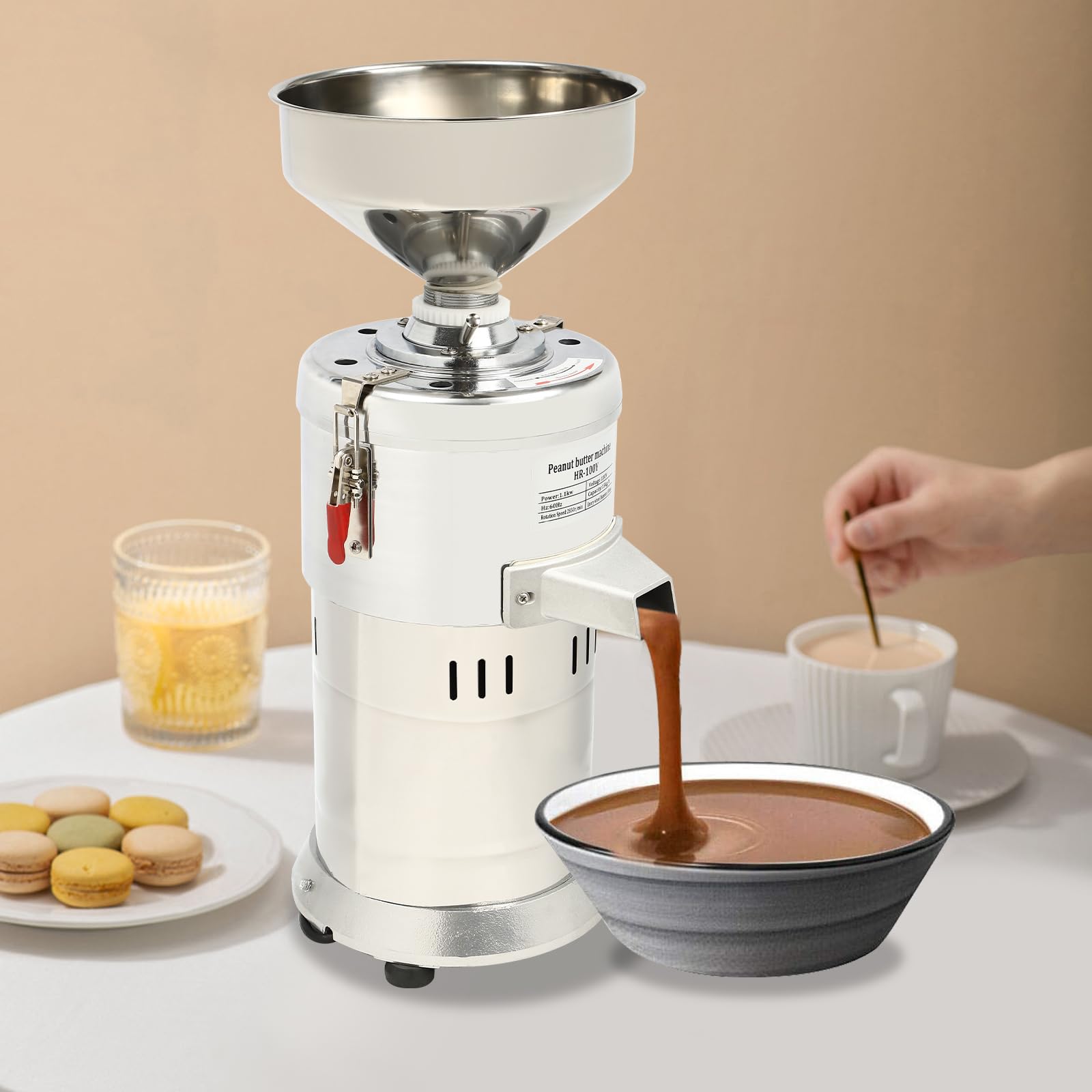Electric Peanut Butter Maker Machine - 1100W Commercial Nut Grinder for Peanuts, Almonds, Cashew & Sesame - 33lb/h Capacity, 110V - Perfect for Home Kitchens, Bakeries & Healthy Snack Shops