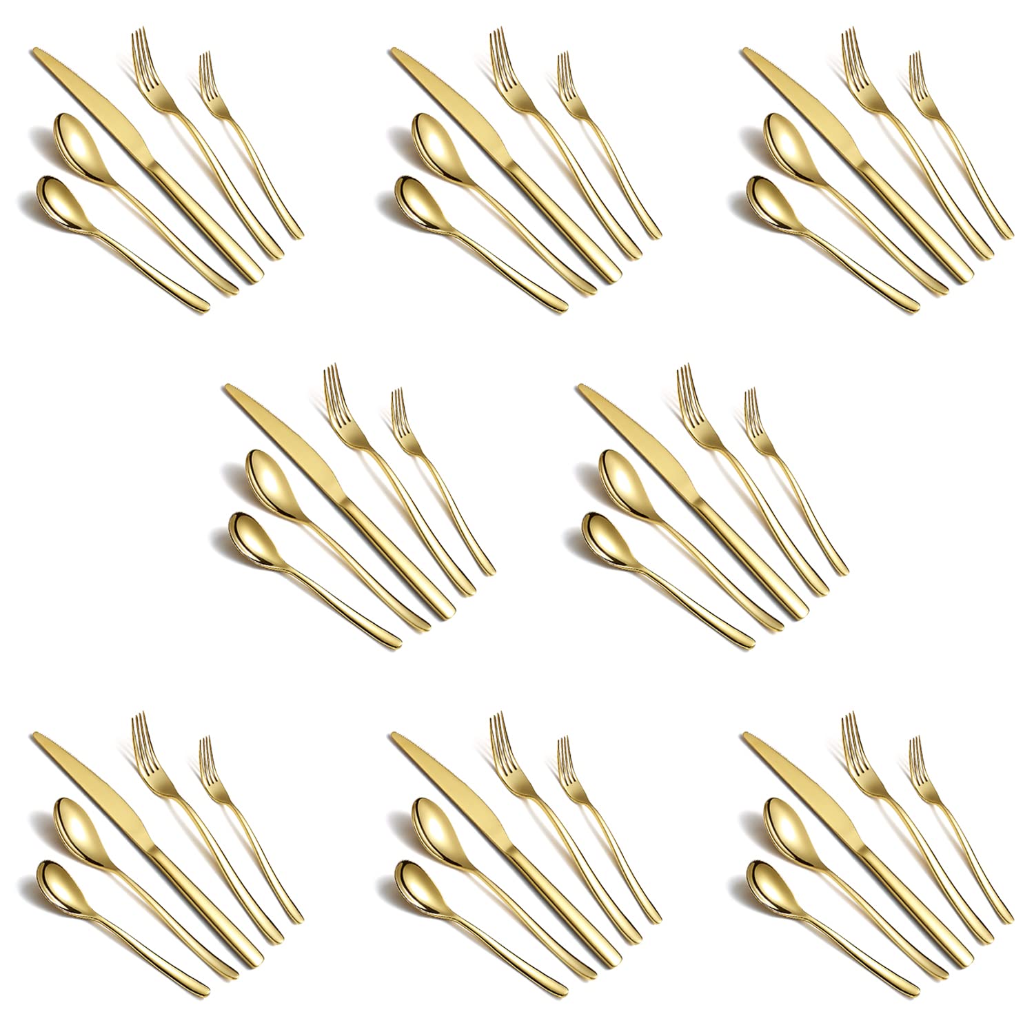 HOMQUEN 40-Piece Gold Silverware Set for 8 - Stainless Steel Flatware Cutlery Set with Forks & Spoons - Elegant Kitchen Utensils for Dining, Parties & Gifts (Shiny Gold)