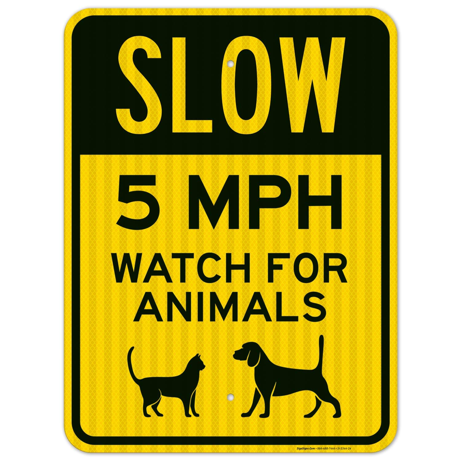Slow 5 MPH Watch for Animals Sign - 18x24 Inch Reflective Aluminum Traffic Sign with 3M EGP Coating | Durable .080 Aluminum, Fade Resistant for Indoor & Outdoor Use | Perfect for School Zones, Residential Areas & Wildlife Crossings | Made in USA