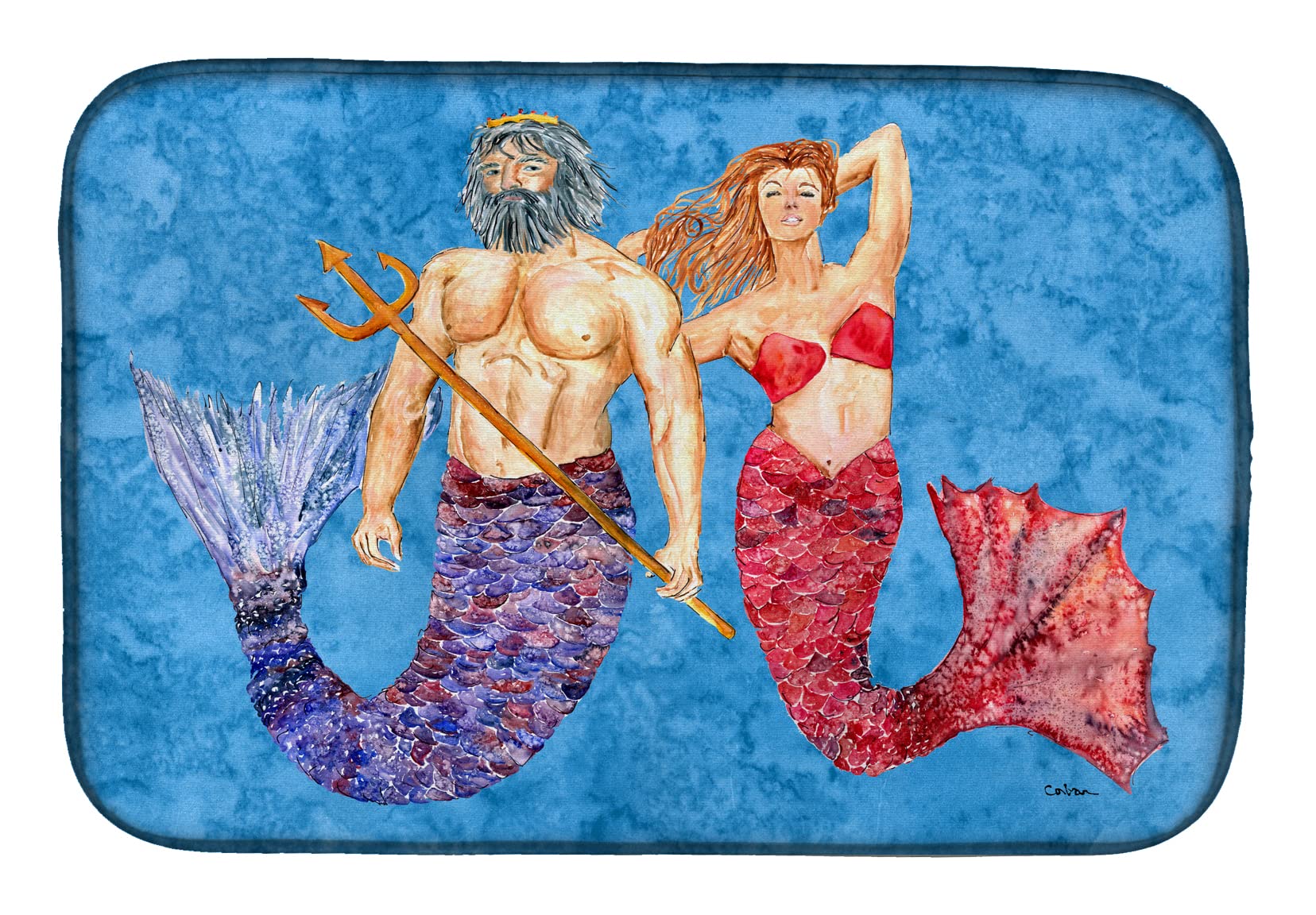 Caroline's Treasures Mermaid and Merman Dish Drying Mat - Absorbent Kitchen Counter Mat for Dishes - 14 x 21 Inch Colorful Non-Slip Drainer Pad - Perfect for Kitchen Countertops, Sink Areas and Dish Drying Stations