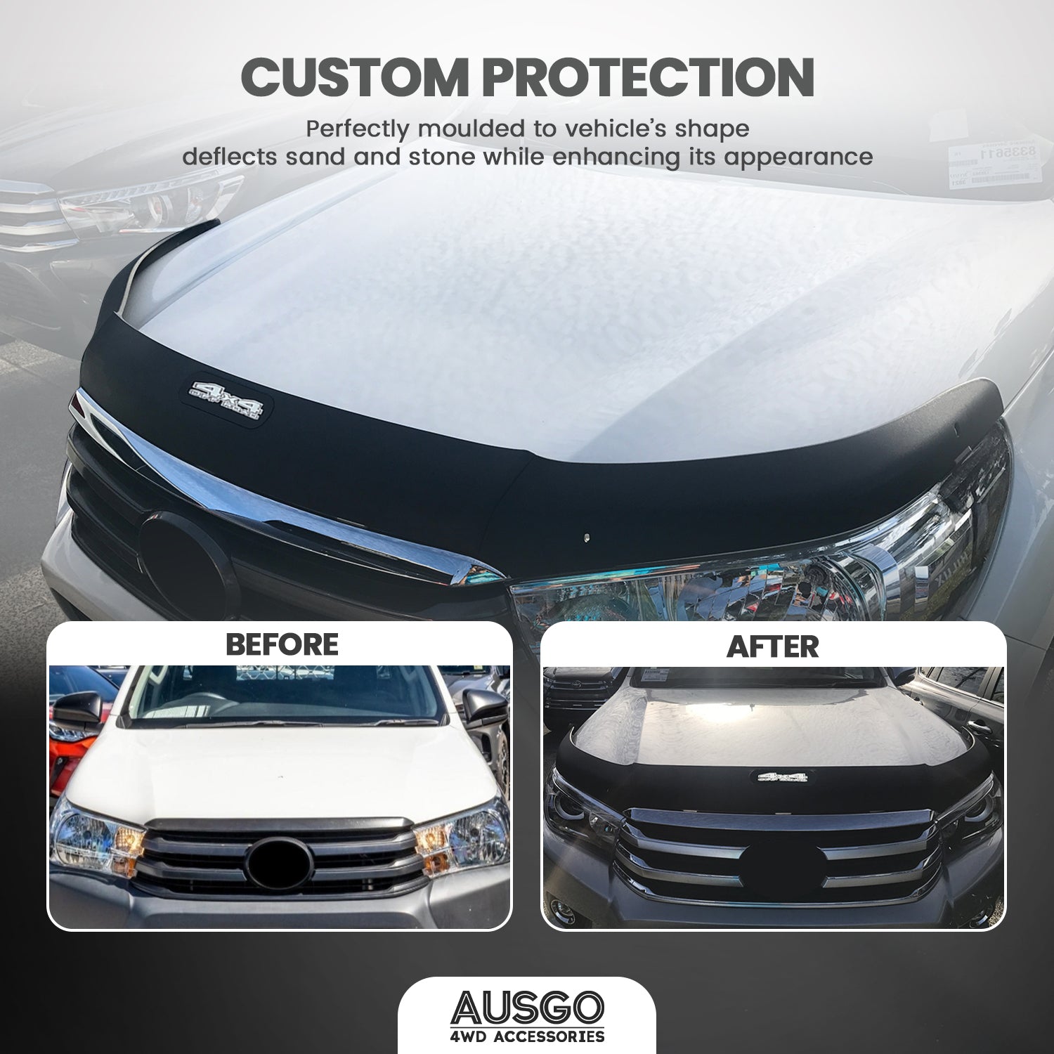 Toyota Hilux Dual Cab 2015-2020 Weather Shields & Bonnet Protector - Durable Injection Molded Car Accessories for Rain & Sun Protection | Perfect for Off-Road Adventures & Daily Commuting