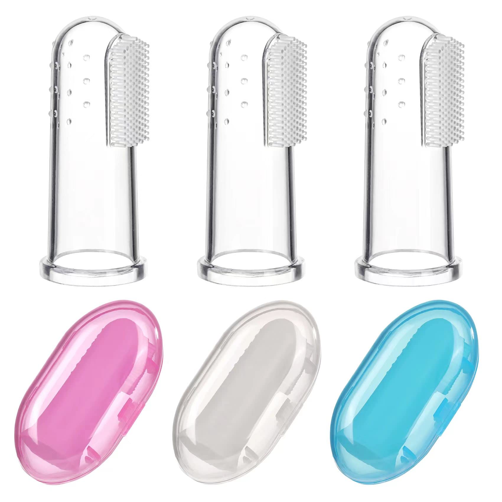 Jochebed Baby Finger Toothbrush - Soft Silicone Teething Brush for Infants & Toddlers (3 Pack) - Gentle Oral Cleaning & Gum Massager - Train Healthy Teeth Habits for Newborns, Babies & Kids - Perfect for Teething Relief & Early Dental Care