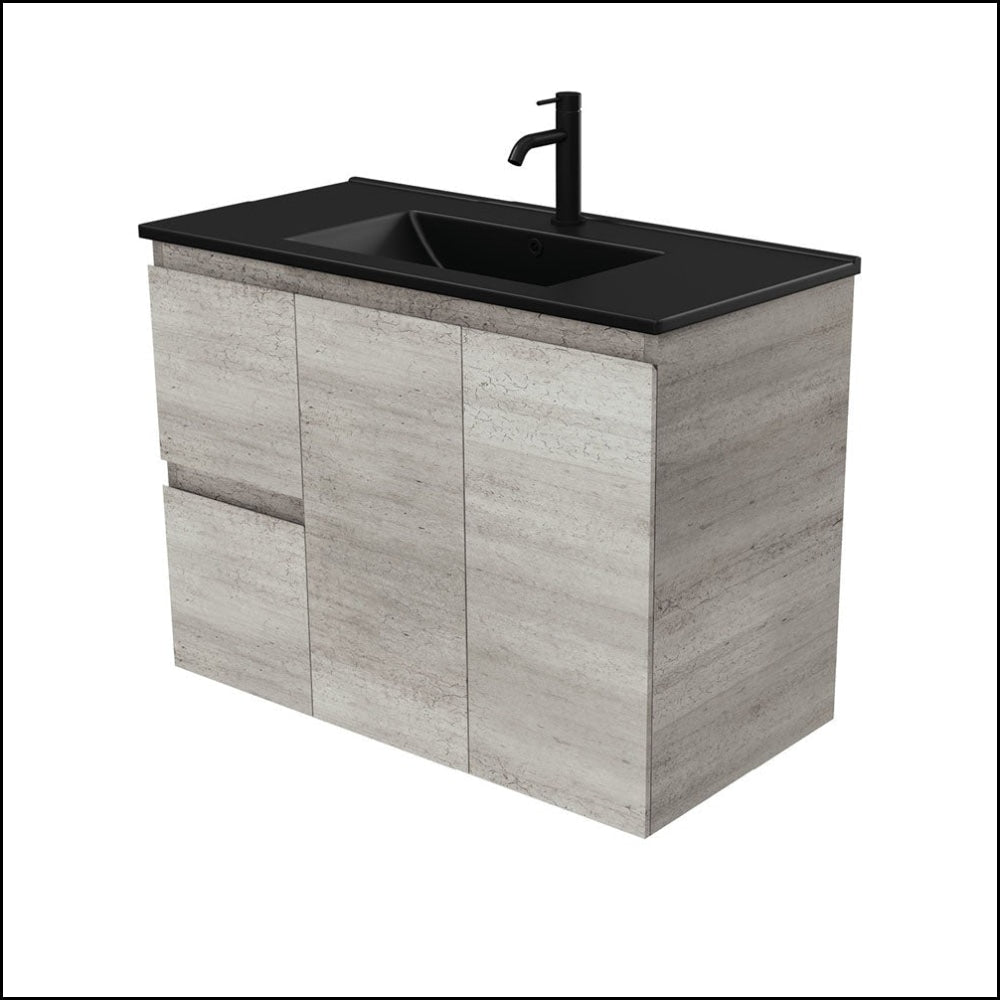 Fienza TCLB90XL 900mm Dolce Matte Black Wall Mounted Bathroom Vanity with Left Drawers - Modern Industrial Style for Small Bathrooms & Powder Rooms