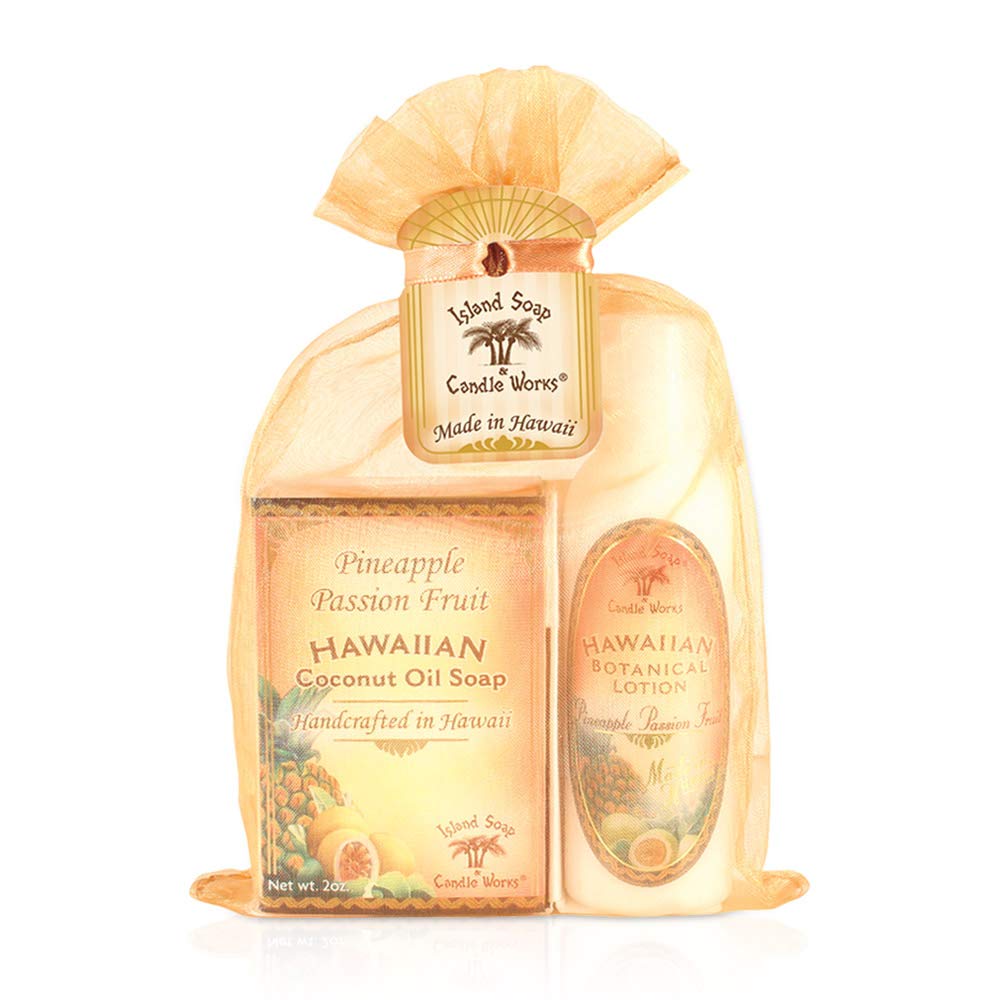 Island Soap & Candle Works - Passion Fruit Pineapple Scented Soap and Lotion Gift Set in Organza Bag | Perfect for Spa Day, Self-Care, and Birthday Gifts