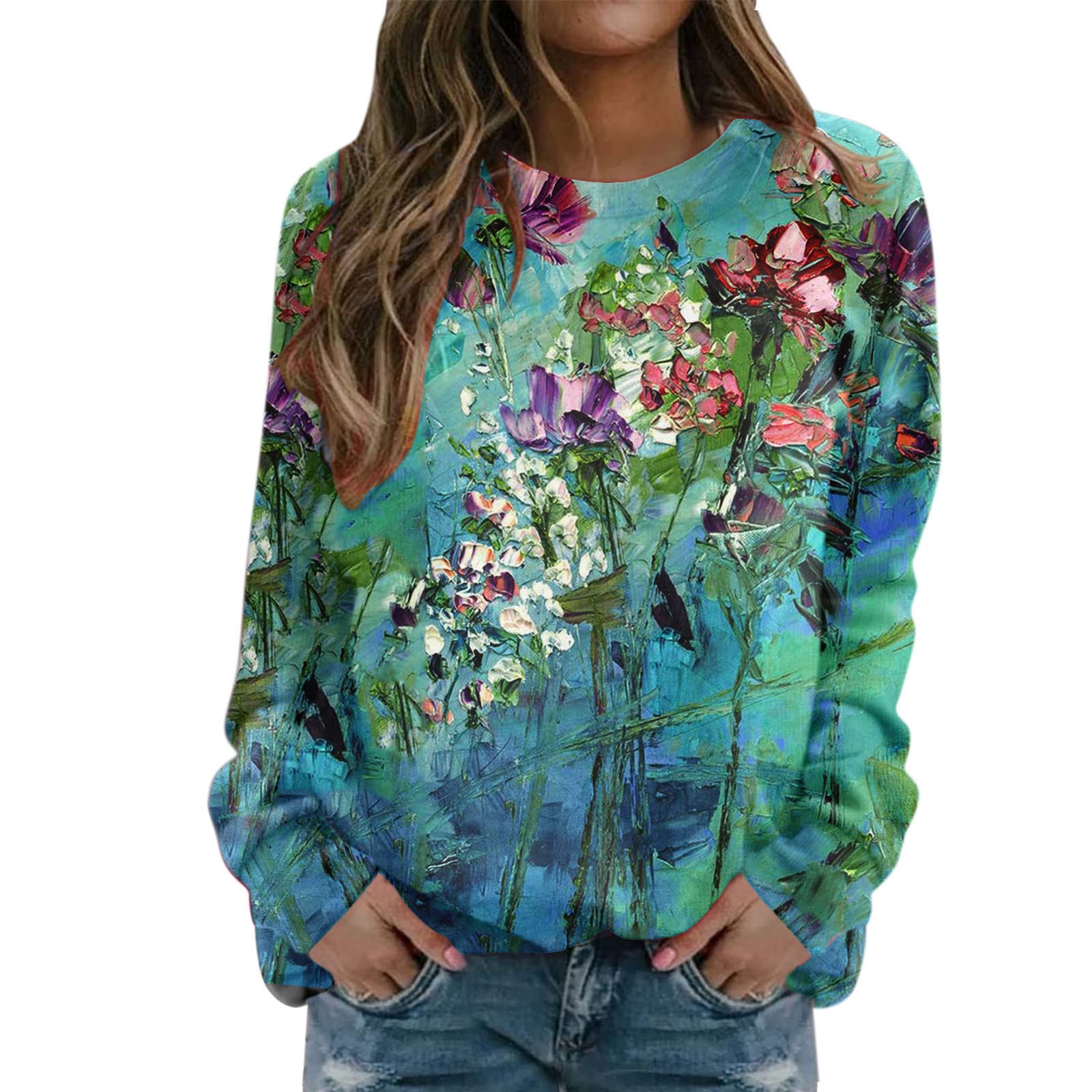 Women's Printed Long Sleeve Sweatshirt - Soft & Comfortable Pullover Hoodie for Casual Wear, Lounge & Outdoor Activities