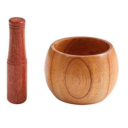 Natural Wood Pestle and Mortar Set - Guacamole Bowl, Garlic Press, Pepper Grinder & Molcajete for Crushing, Mincing & Mixing - Perfect for Kitchen, Guacamole, Salsa & Spice Preparation