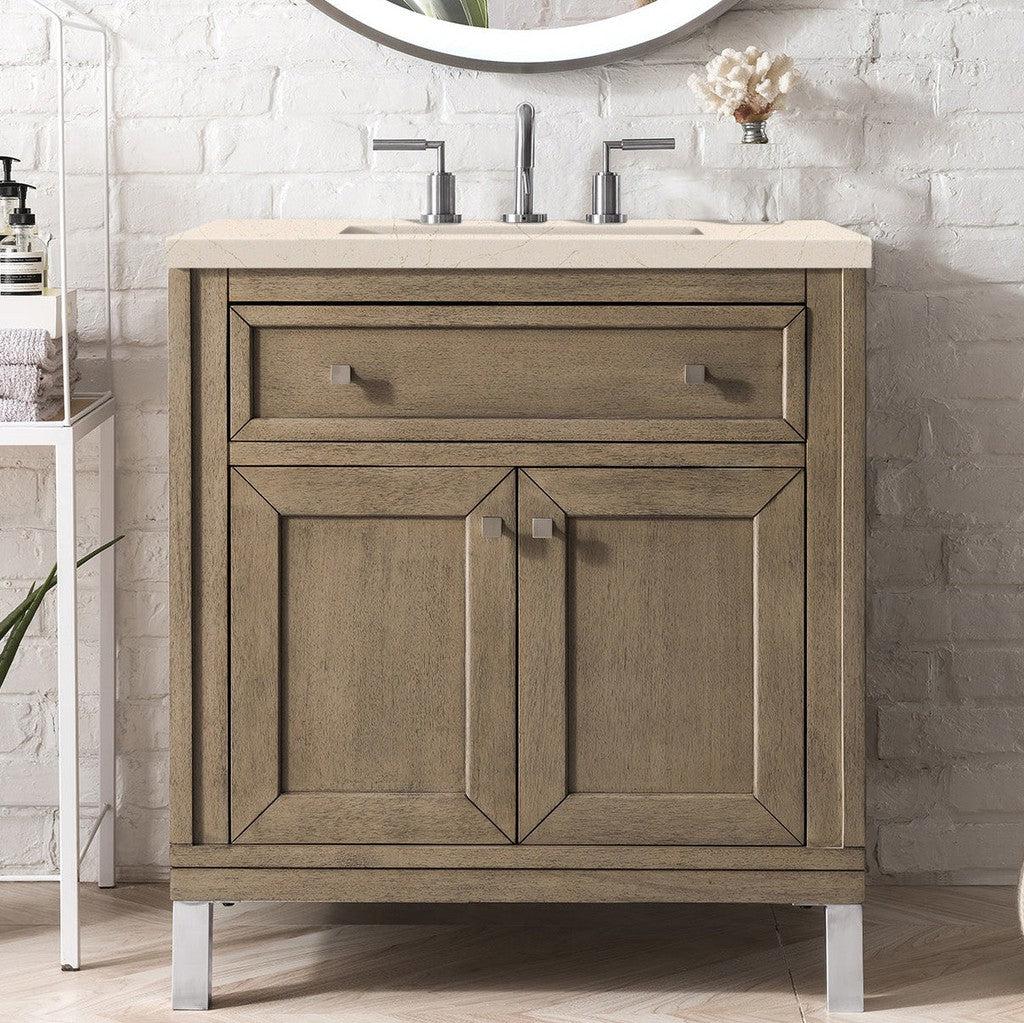 James Martin Vanities Chicago Collection 30-Inch Single Bathroom Vanity in Whitewashed Walnut with Countertop Options - Perfect for Modern Bathroom Renovations & Small Space Solutions