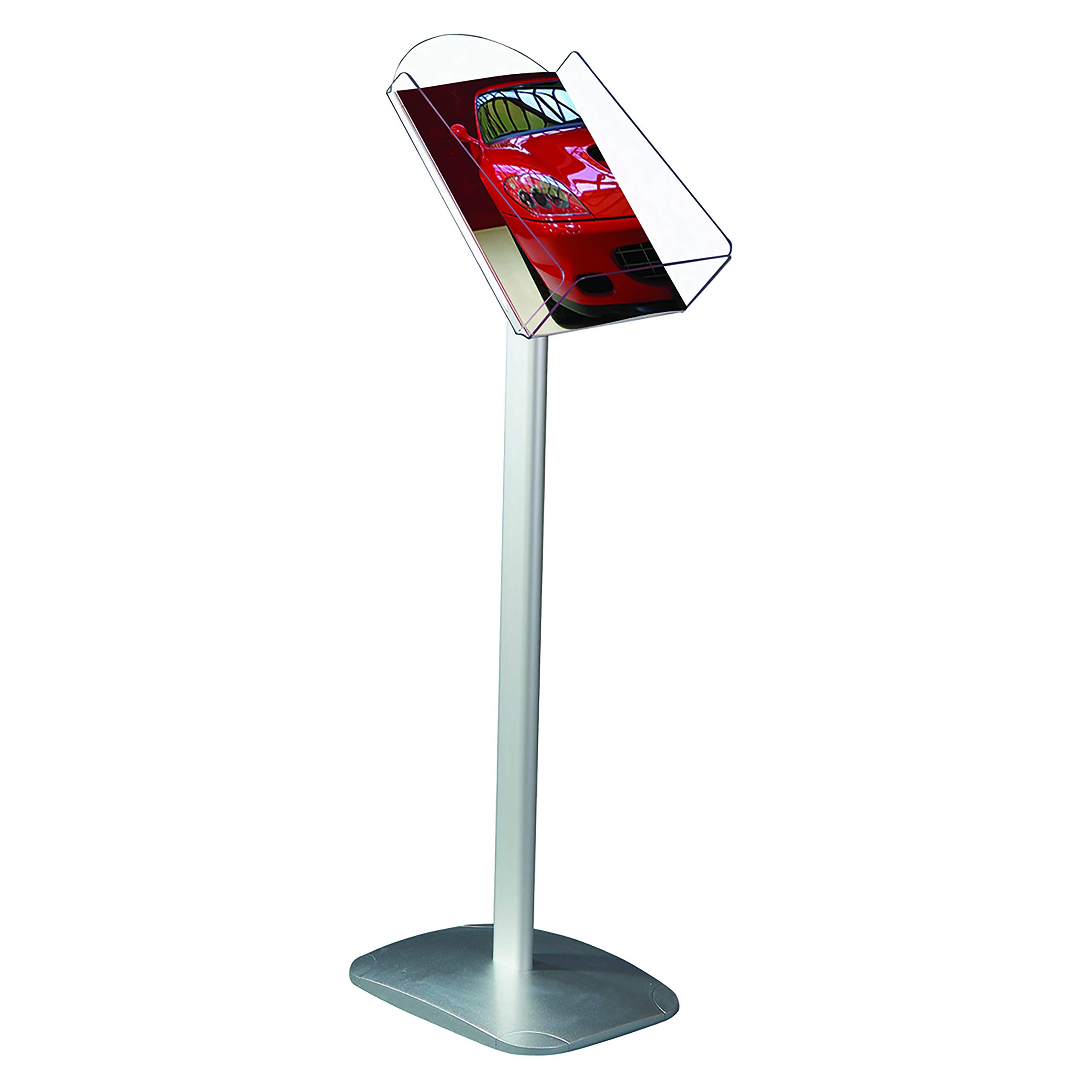8.5x11 Inch Silver Anodized Aluminum Brochure Holder with Acrylic Shelf - Free Standing Document Display Stand for Advertising, Literature & Signage - Perfect for Retail Stores, Offices, Trade Shows & Reception Areas
