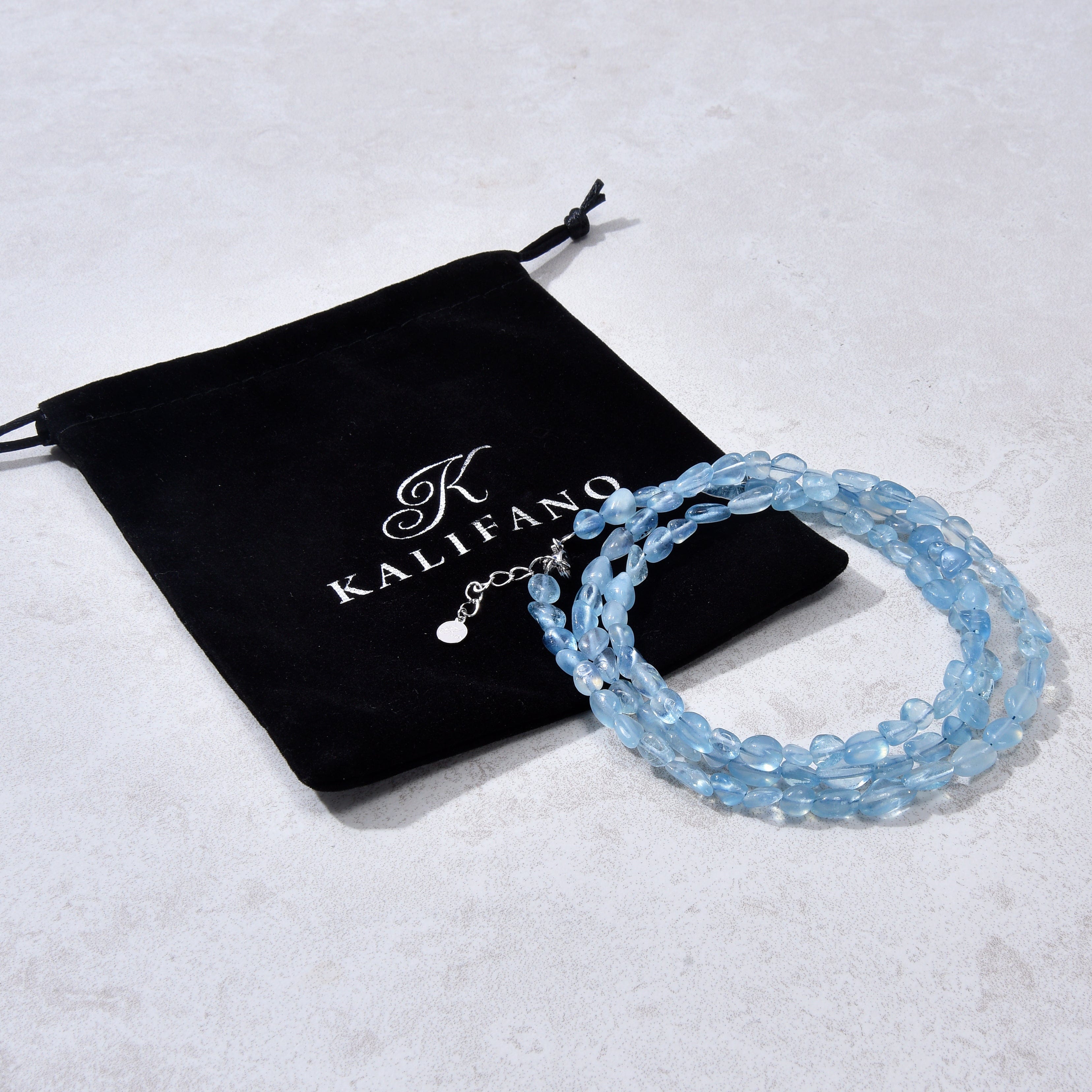8mm Genuine Aquamarine Sterling Silver Necklace & Multi-Wrap Bracelet Set – Elegant Jewelry for Women, Perfect for Weddings, Parties & Everyday Wear
