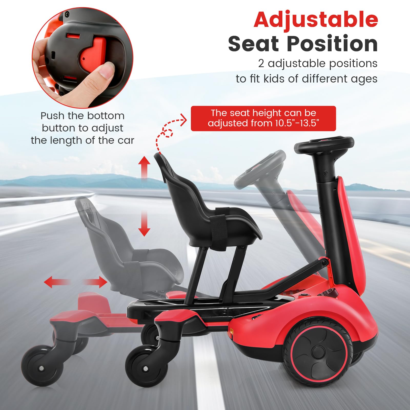 Costzon 6V Electric Ride-On Drift Car for Kids Ages 3+ | 360° Spin, Adjustable Seat, 2.6-3 MPH | Horn & Engine Sounds | Black Kids Drifting Go Kart - Perfect for Indoor Play & Backyard Fun