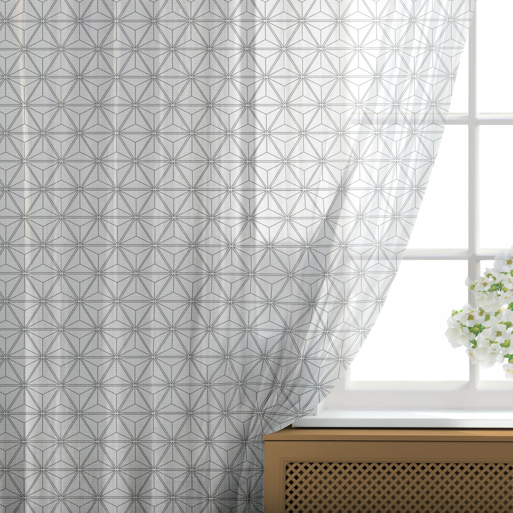 Ambesonne Black and White Geometric Tulle Curtains - Hexagonal Design with Stripes & Triangles, Modern Sheer Drapes for Living Room, Bedroom & Wedding Decor (2 Panels, 108