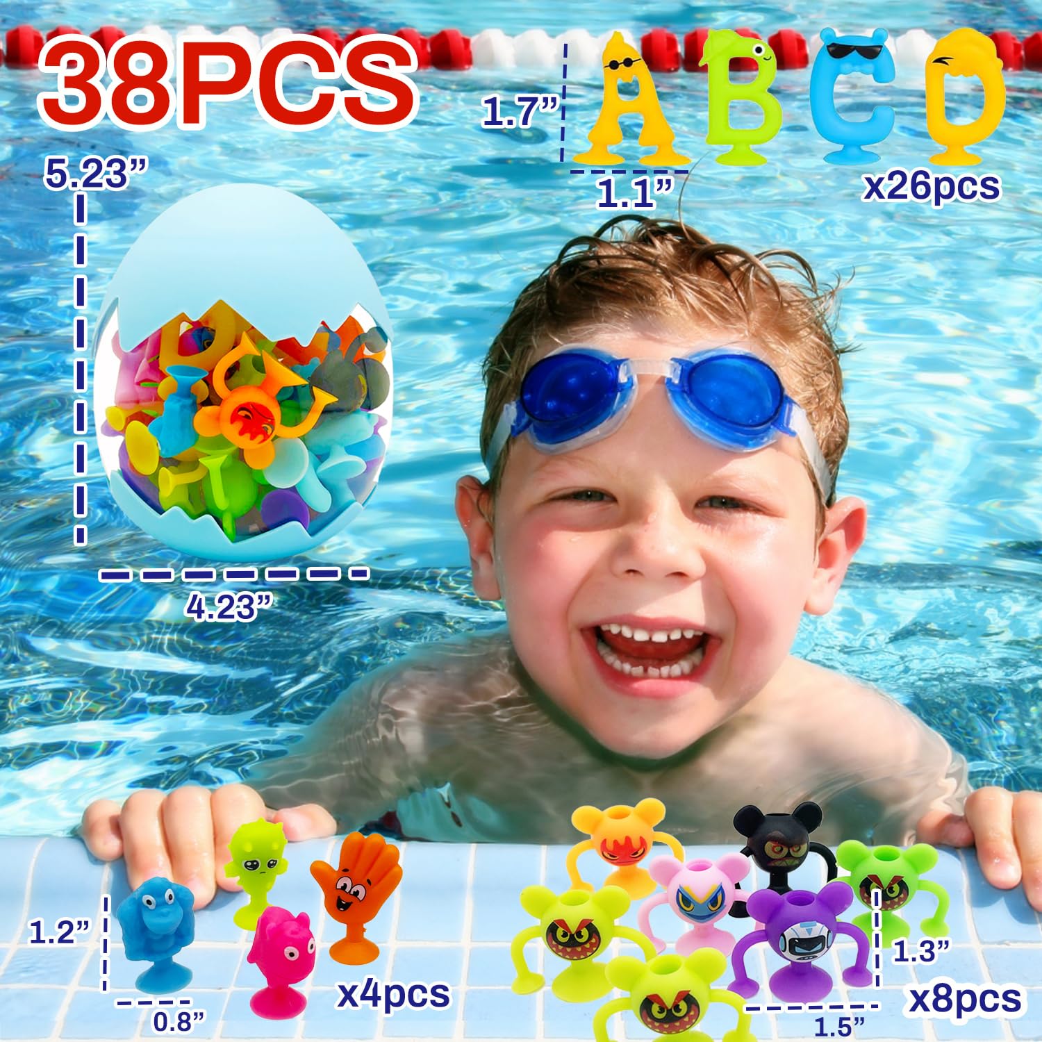 38-Piece Silicone Suction Cup Bath Toys for Kids - Alphabet & Number Sensory Learning Toys for 3-7 Year Old Boys & Girls | Montessori Educational Toys for Bathtime Fun & Early Childhood Development