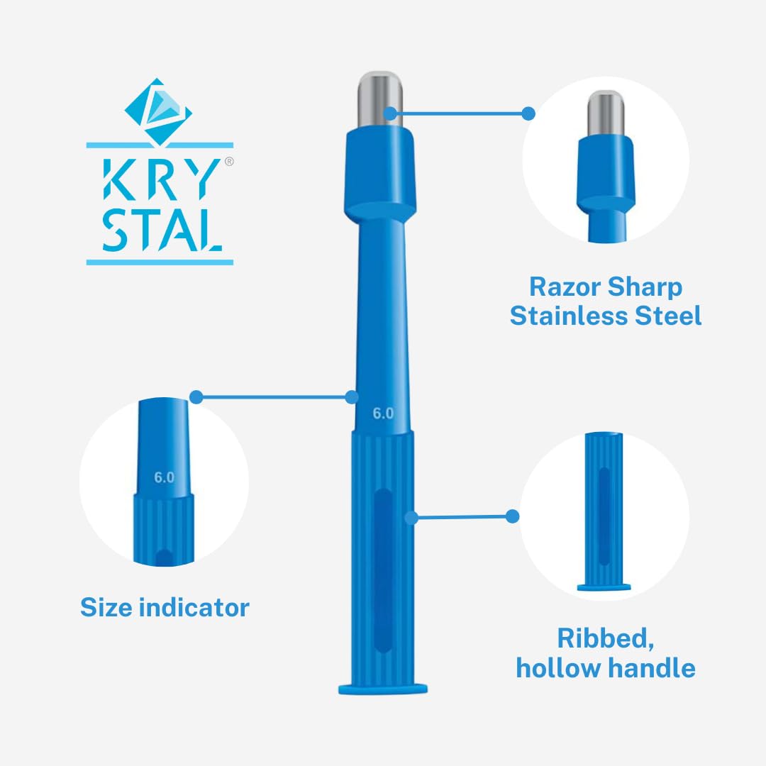 Sterile Krystal Disposable Punch Biopsy Tool with Protective Cap - 8.0mm Single-Use Punch Blade for Medical Procedures & Jewelry Piercing - Individually Packed (25-Pack) | Ideal for Dermatology Clinics, Tattoo Studios & Body Piercing Shops