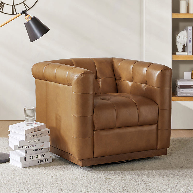 Feodor Genuine Leather Mid Century Modern Swivel Chair - Premium Office & Living Room Furniture for Home Decor