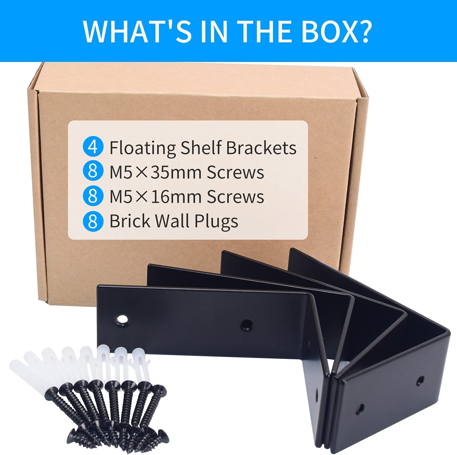 YUMORE Heavy Duty L Brackets 5x3x1.8 Inch - Stainless Steel Wall Mount Shelf Brackets for Floating Shelves, Industrial Farmhouse Decor - Includes Hardware, Rustic Black (Pack of 4) - Perfect for Kitchen, Bathroom, Garage & Home Organization