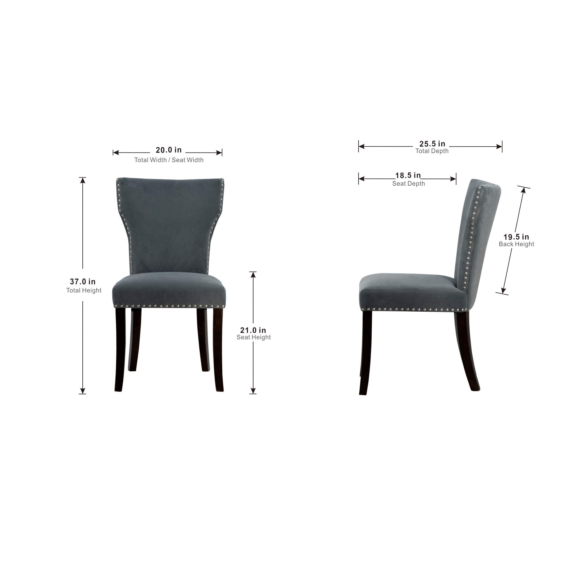 Elegant Modern Velvet Dining Chairs with Back Support & Nailhead Trim - Set of 2 Gray - Perfect for Dining Room, Kitchen, Living Room & Home Office Decor