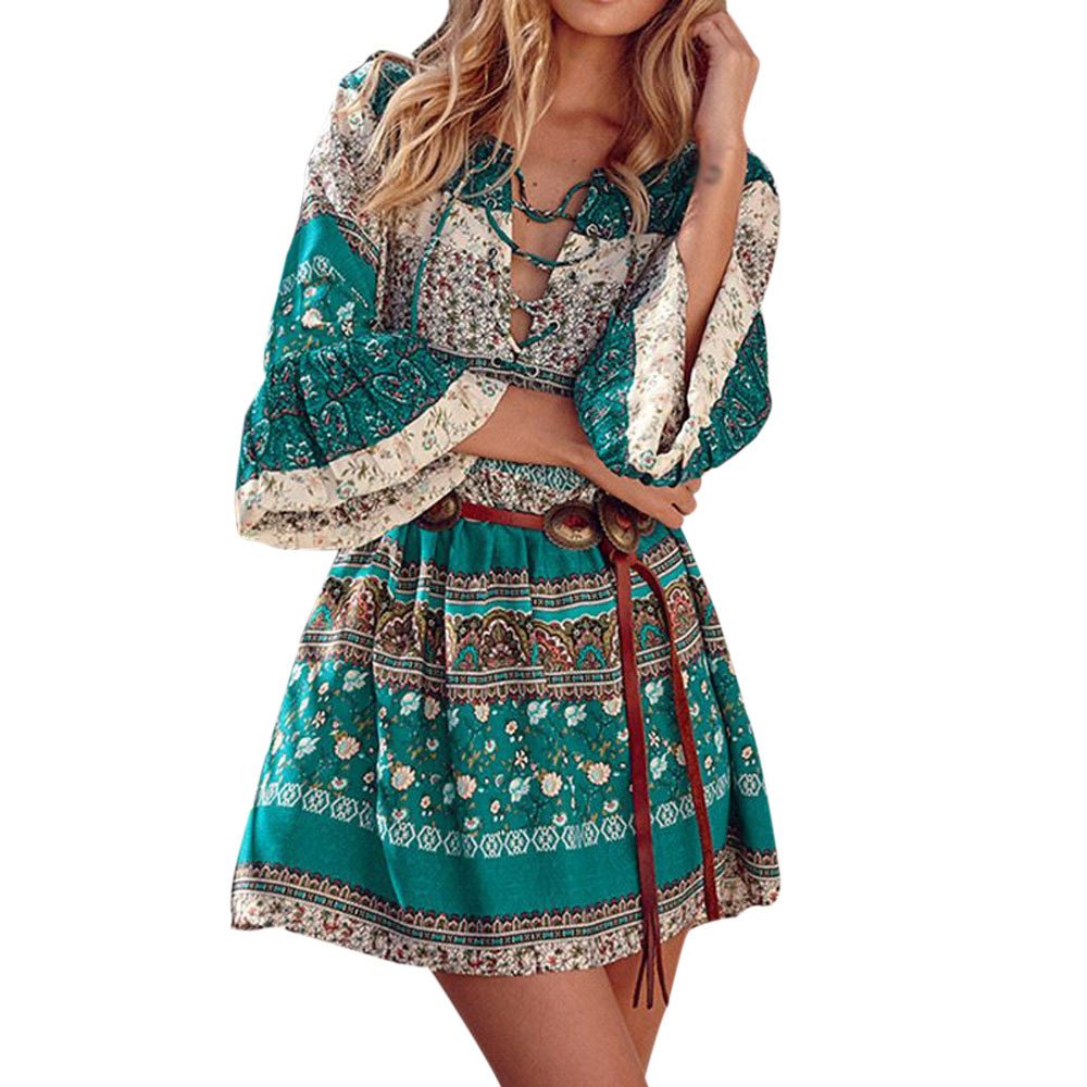 Charberry Women's Floral Print Boho Dress - 3/4 Sleeve Elegant Party Dress for Evening Events & Special Occasions | Perfect for Weddings, Cocktail Parties & Date Nights