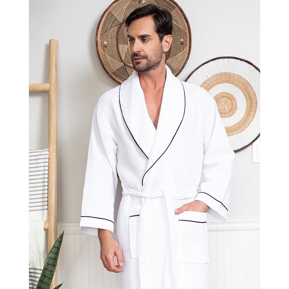 Premium Men's Cotton Waffle Bathrobe - Ultra Soft Spa Robe for Men | Luxury Linen Lounge Wear for Home, Hotels & Relaxation