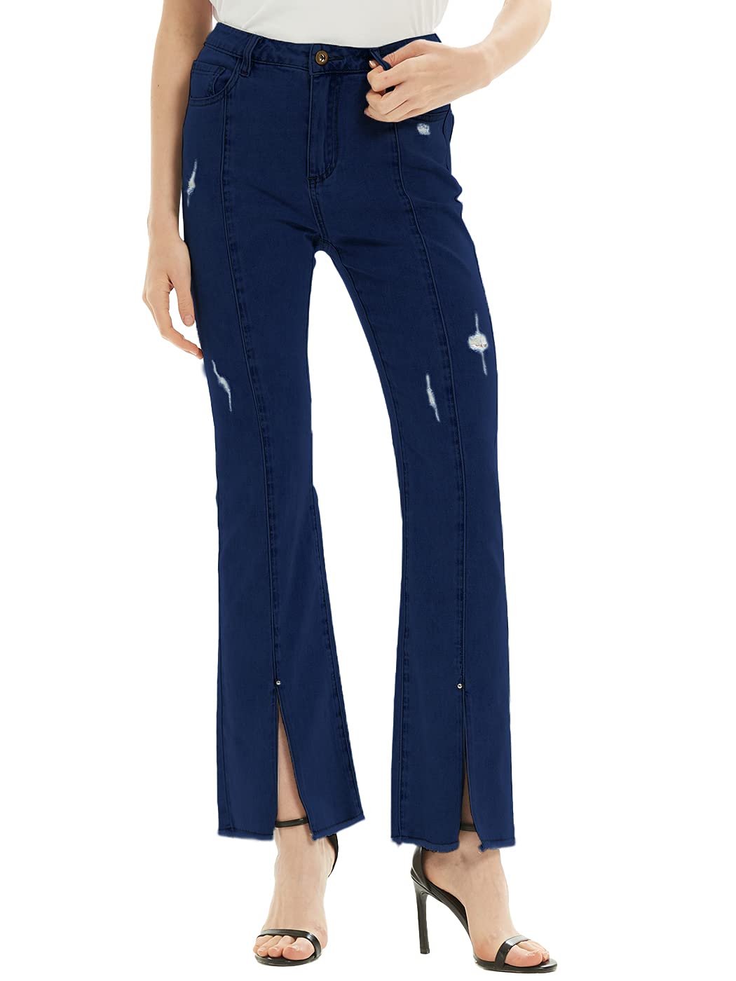 Anna-Kaci Women's High Waist Distressed Denim Jeans with Side Slits & Pockets - Stylish Long Pants for Casual Outfits, Streetwear & Everyday Wear