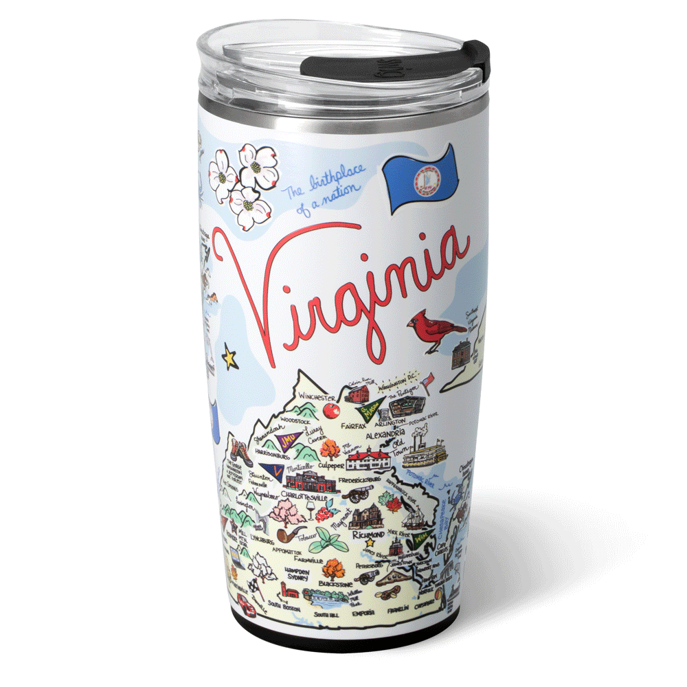 22oz Virginia Insulated Tumbler with Lid & Straw - Stainless Steel Vacuum Cup for Hot & Cold Drinks - Perfect for Office, Travel, Gym & Outdoor Activities