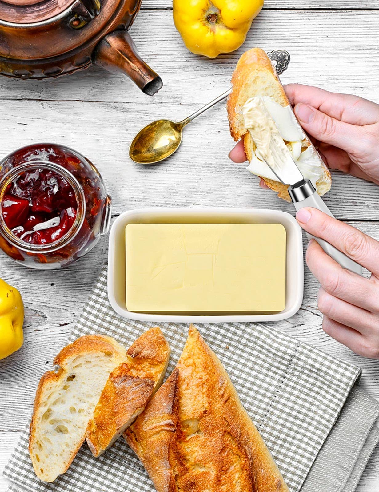 2 Pack Stainless Steel Butter Knife with White Porcelain Handle - Cheese & Butter Spreader Set for Kitchen, Breakfast, Brunch & Entertaining