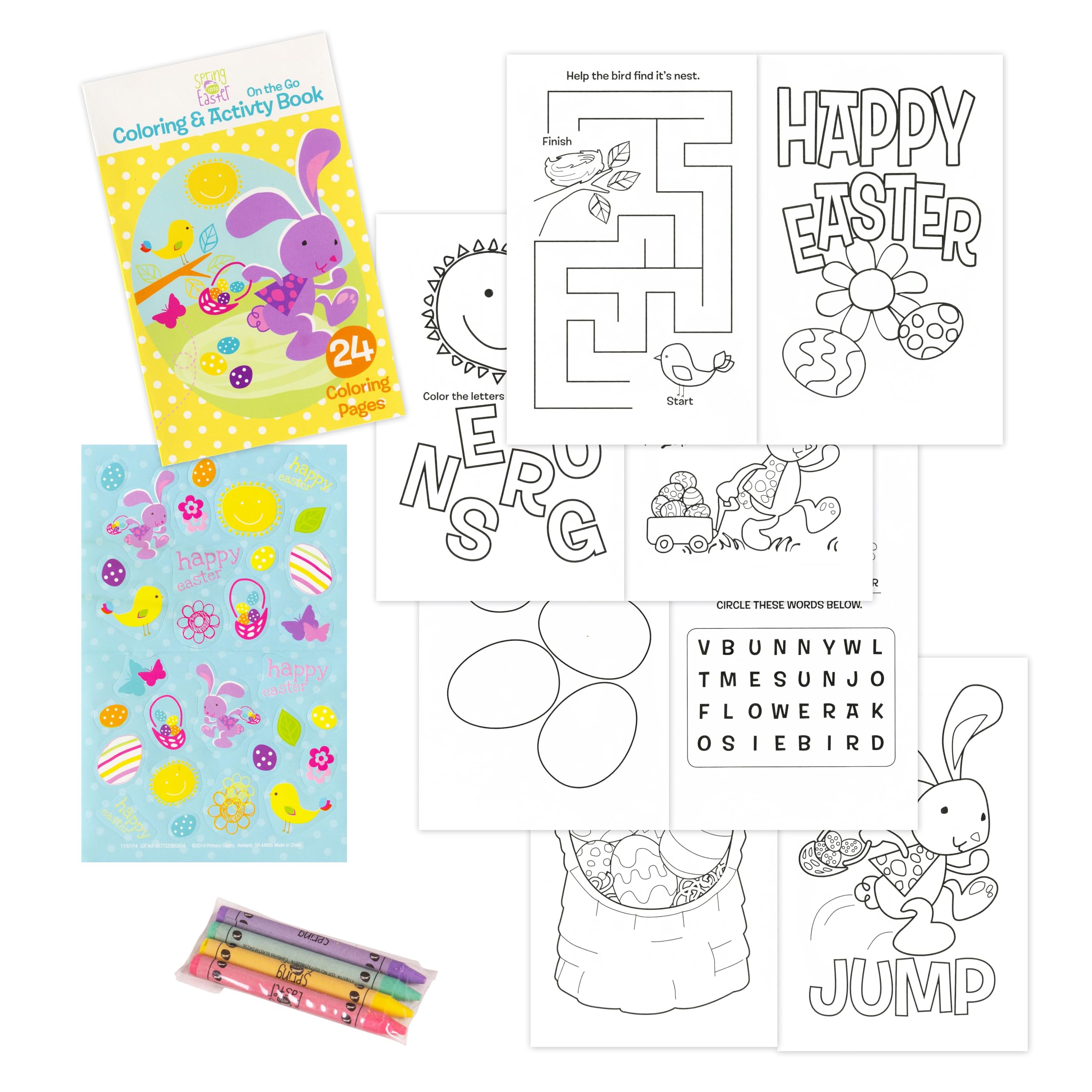 Easter Activity Kit for Kids - 3-Pack Coloring Books, Stickers & Crayons Set in Resealable Pouch | Fun Easter Basket Stuffers & Party Favors | Great for Easter Egg Hunts, Classroom Activities & Travel Entertainment