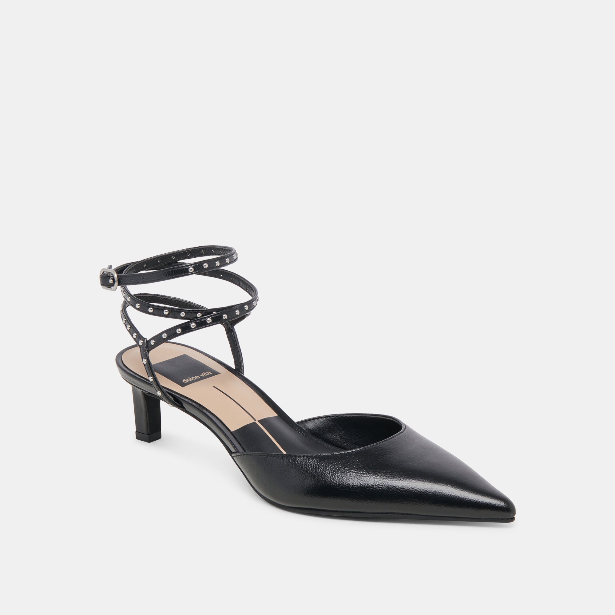 LOKLYN Studded High Heels - Midnight Crinkle Patent Leather Women's Shoes for Party, Night Out & Special Occasions