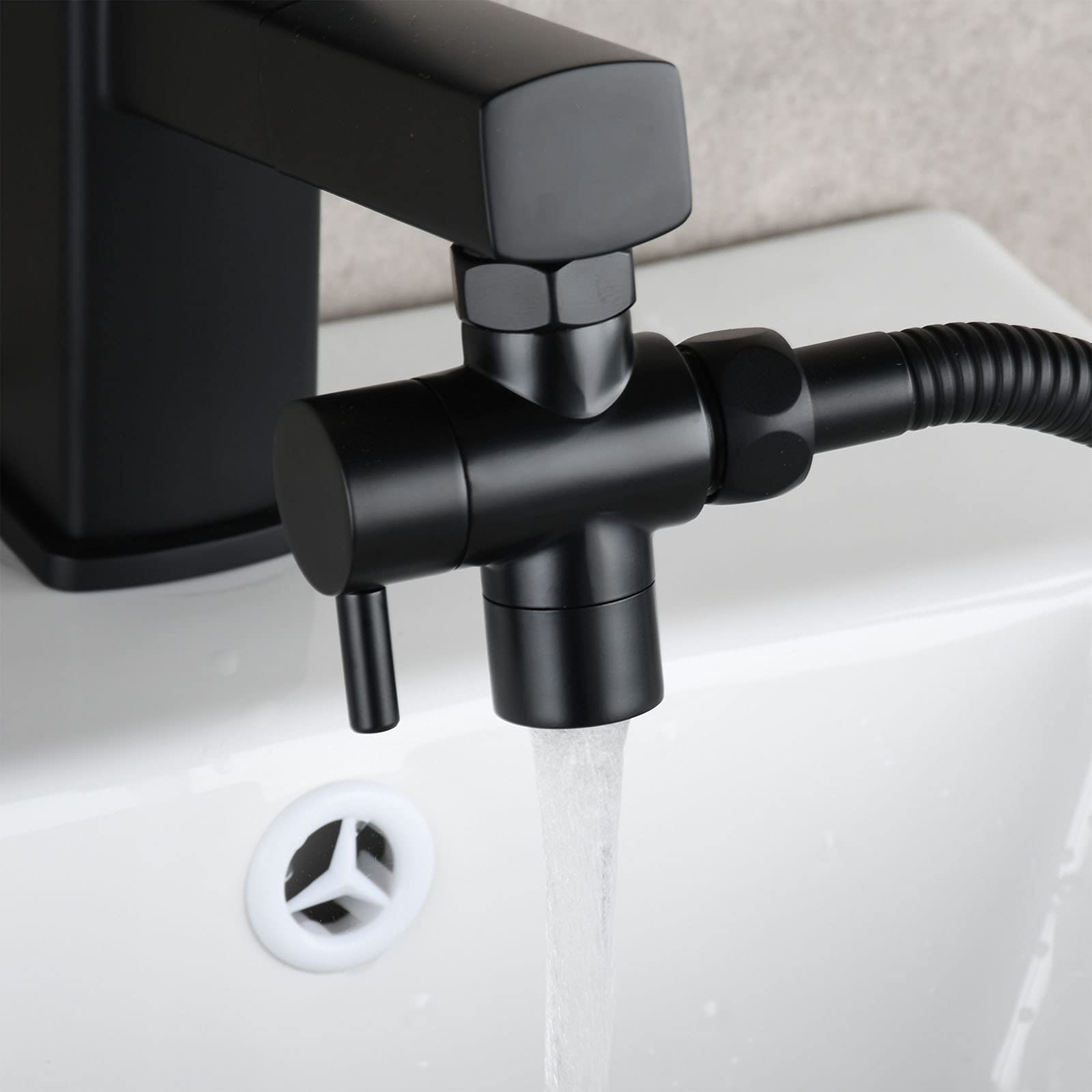 Biveah 3-Way Black Faucet Diverter - Brass Kitchen Sink to Hose Adapter (M22 to M24) - Faucet Sprayer Attachment for Garden, Pet Washing & Car Cleaning - Model KFB010B