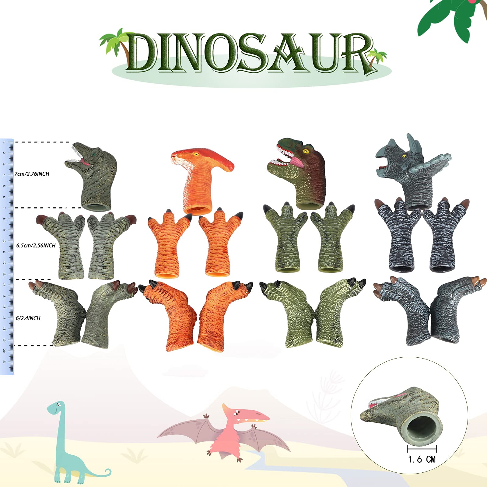 Dinosaur Toys for Kids - 20pcs Rubber Dinosaur Finger Puppets Set with Heads, Paws & Feet - Educational Bath Toys & Role Play Figures for Toddlers - Perfect for Storytelling, Bathtime Fun & Preschool Learning Activities