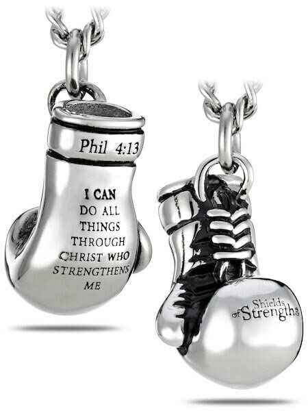 14K Gold Boxing Glove Necklace - Philippians 4:13 Christian Jewelry for Men