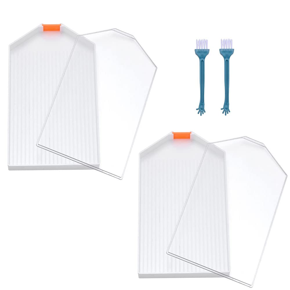 Andy's Orchids Diamond Painting Tray Set - 2 Beading Plates with Lids, 2 Clean Brushes - Diamond Art Drill Storage & Organizer for DIY Embroidery, Crafting, and Scrapbooking Accessories - Perfect for Home Decor & Gift Making