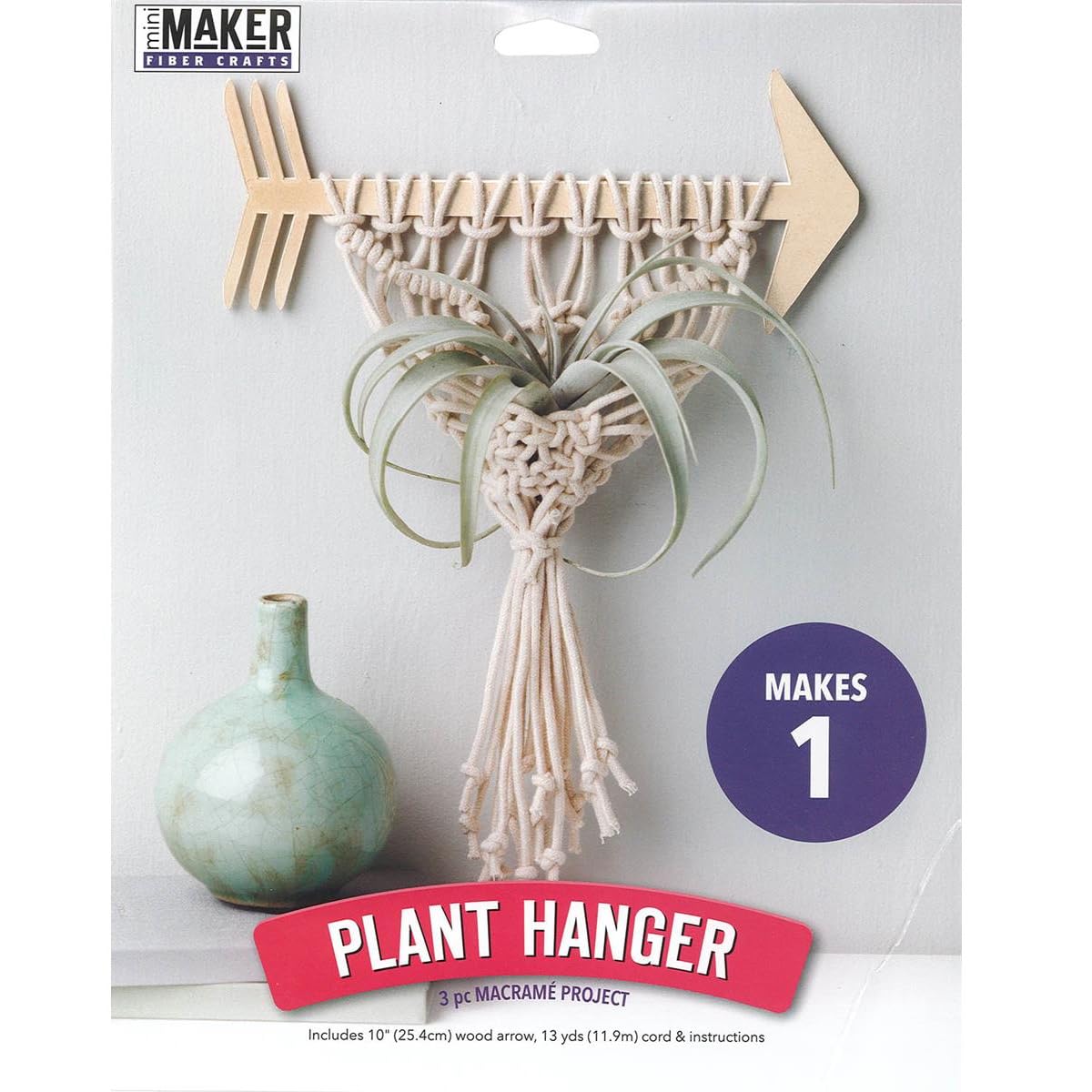 Leisure Arts Mini Maker Macrame Kit - Natural Cotton DIY Macrame Craft Set for Beginners | Home Decor, Wall Hanging, Plant Hanger, Boho Style Accessories