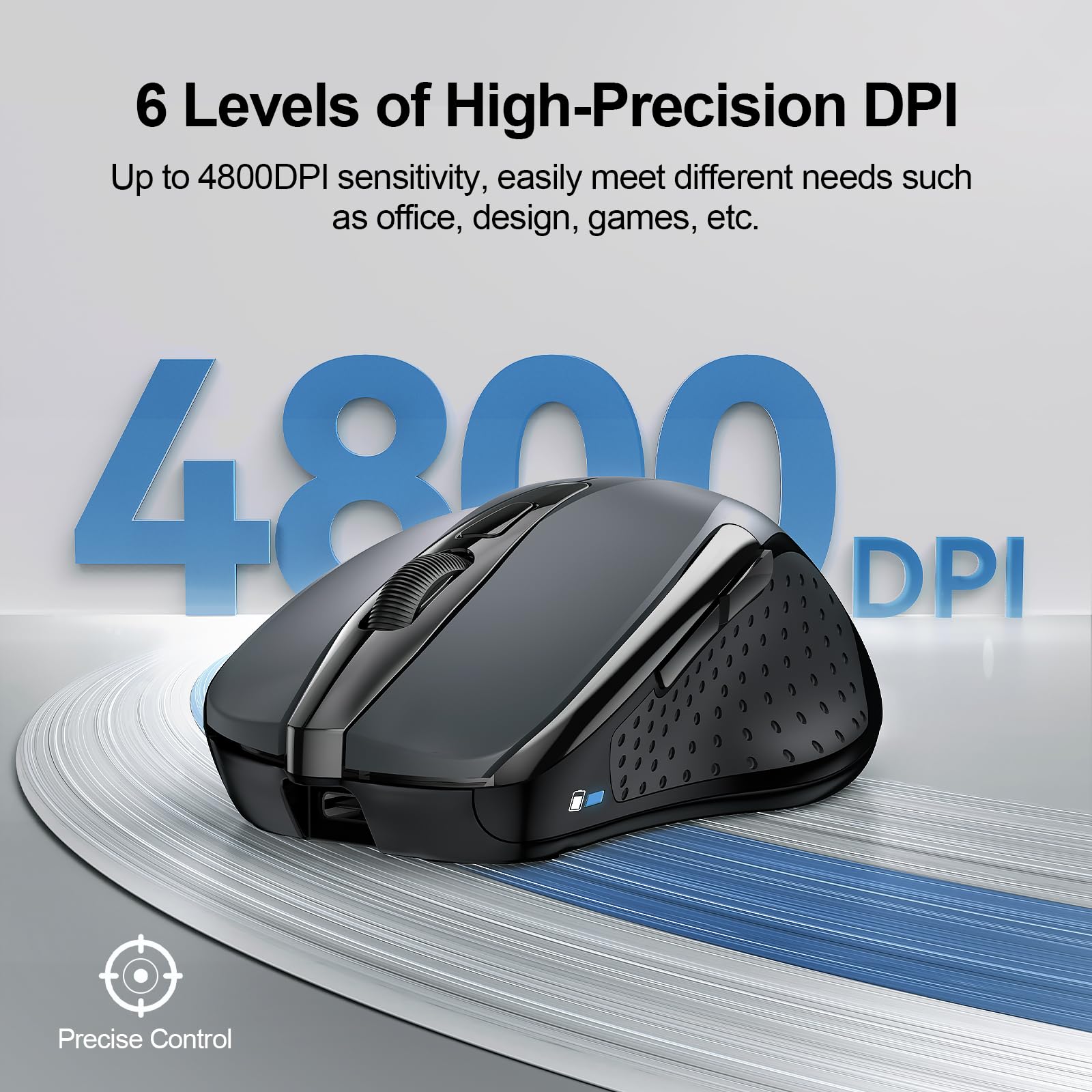 TECKNET Bluetooth 5.0 Wireless Mouse - Rechargeable Silent Mouse with 4800DPI, 8-Button Ergonomic Design for PC, Mac, Laptop - Perfect for Office, Home & Travel Use