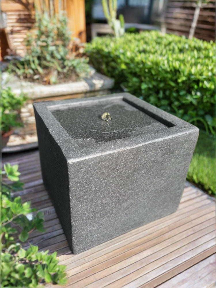 Solar Powered Square Water Fountain with LED Lights - Dark Grey 37x37x30cm Outdoor Garden Decor for Patio, Yard & Relaxation