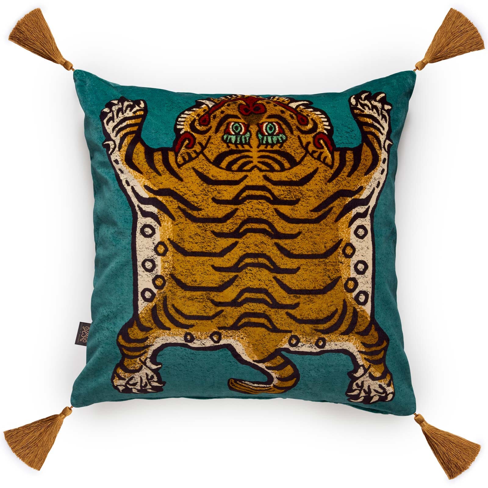 Luxury Velvet Cushion with Large Tassels - Teal Blue Home Decor for Sofa, Bed & Living Room