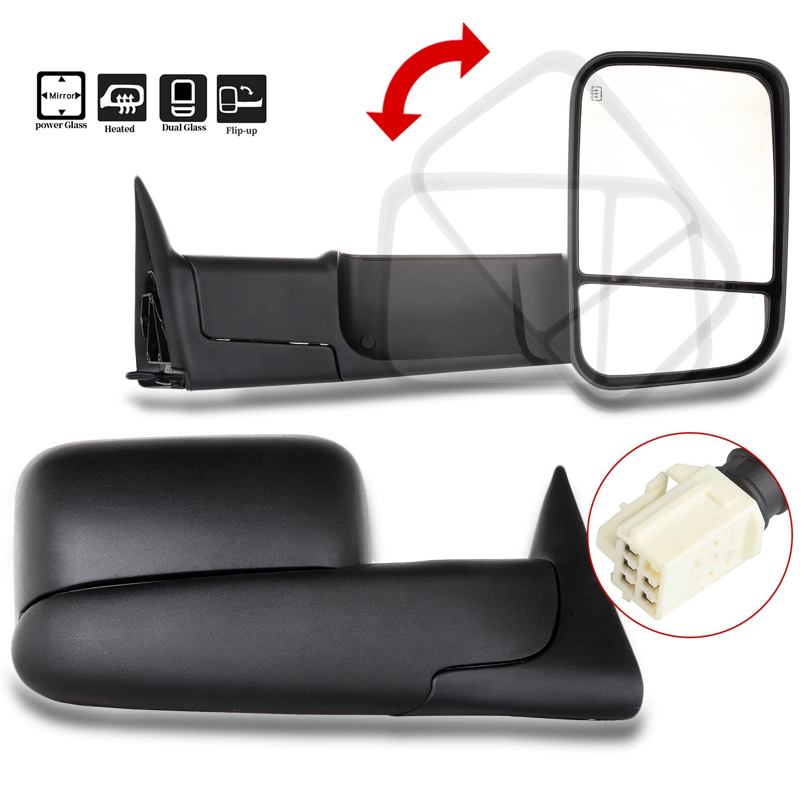 ECCPP Power Heated Towing Mirrors for 1998-2002 Dodge Ram 1500/2500/3500 Trucks - Black Textured - Perfect for Off-Roading & Heavy-Duty Towing