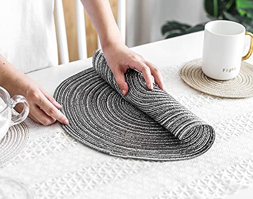 8-Pack Round Braided Heat-Resistant Placemats - 11.8 Inch Kitchen Table Mats in Black & Grey | Perfect for Dining, Parties & Home Decor