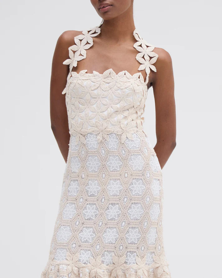 Crochet Midi Dress for Women - Natural Off White Boho Summer Beach Dress | Perfect for Vacation, Date Night & Outdoor Weddings