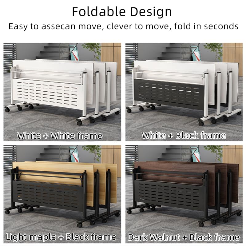 Foldable Conference Table - Large Rectangular Meeting Seminar Table with Silent Wheels - Mobile Office Solution for Business Meetings - Long Conference Room Tables (Light Maple & Black Frame, 47×16×30in) - Perfect for Corporate Offices, Training Rooms & Event Spaces