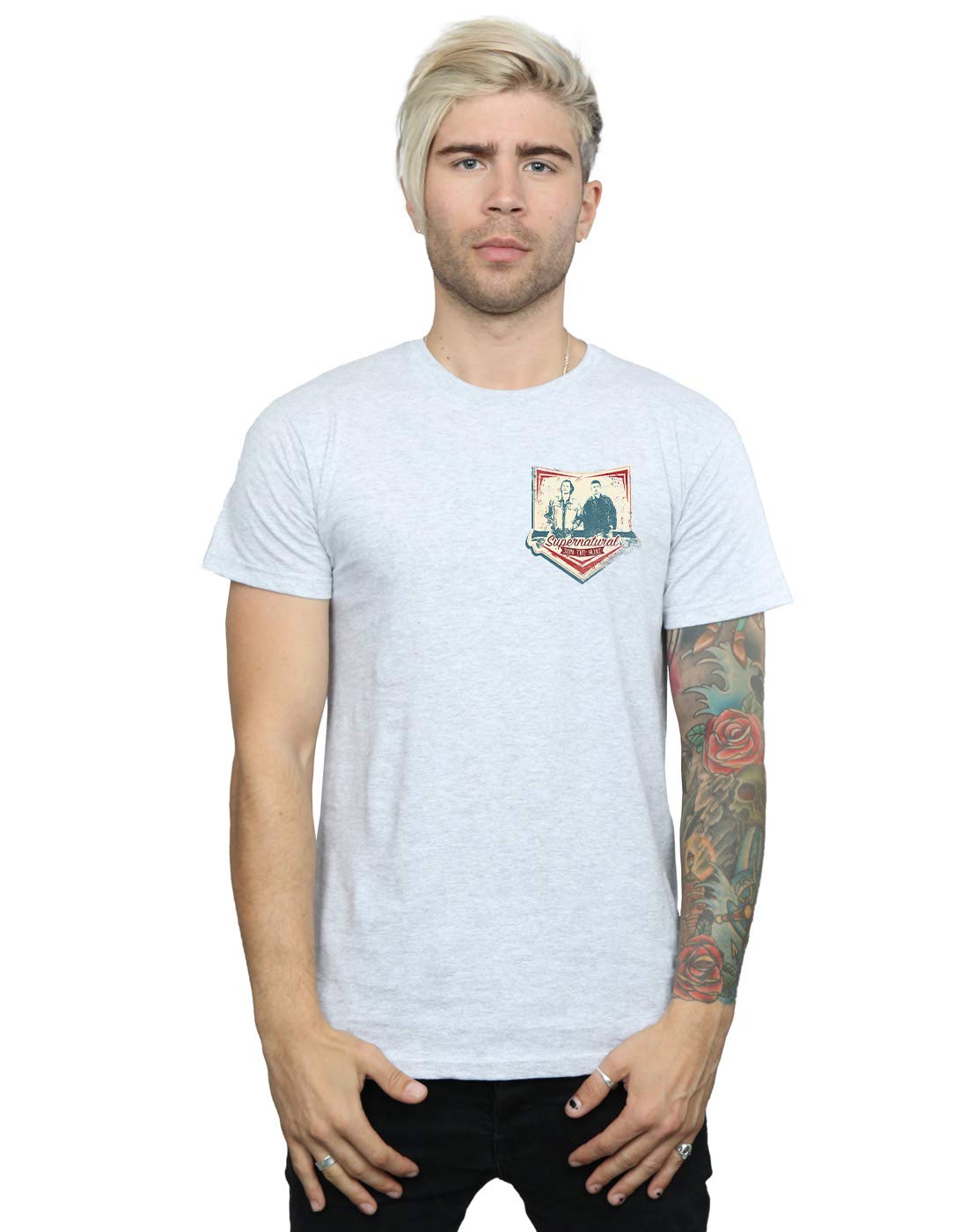 Supernatural Men's Winchester Breast Print T-Shirt - Sport Grey Large | TV Show Inspired Graphic Tee for Fans, Casual Wear & Gift