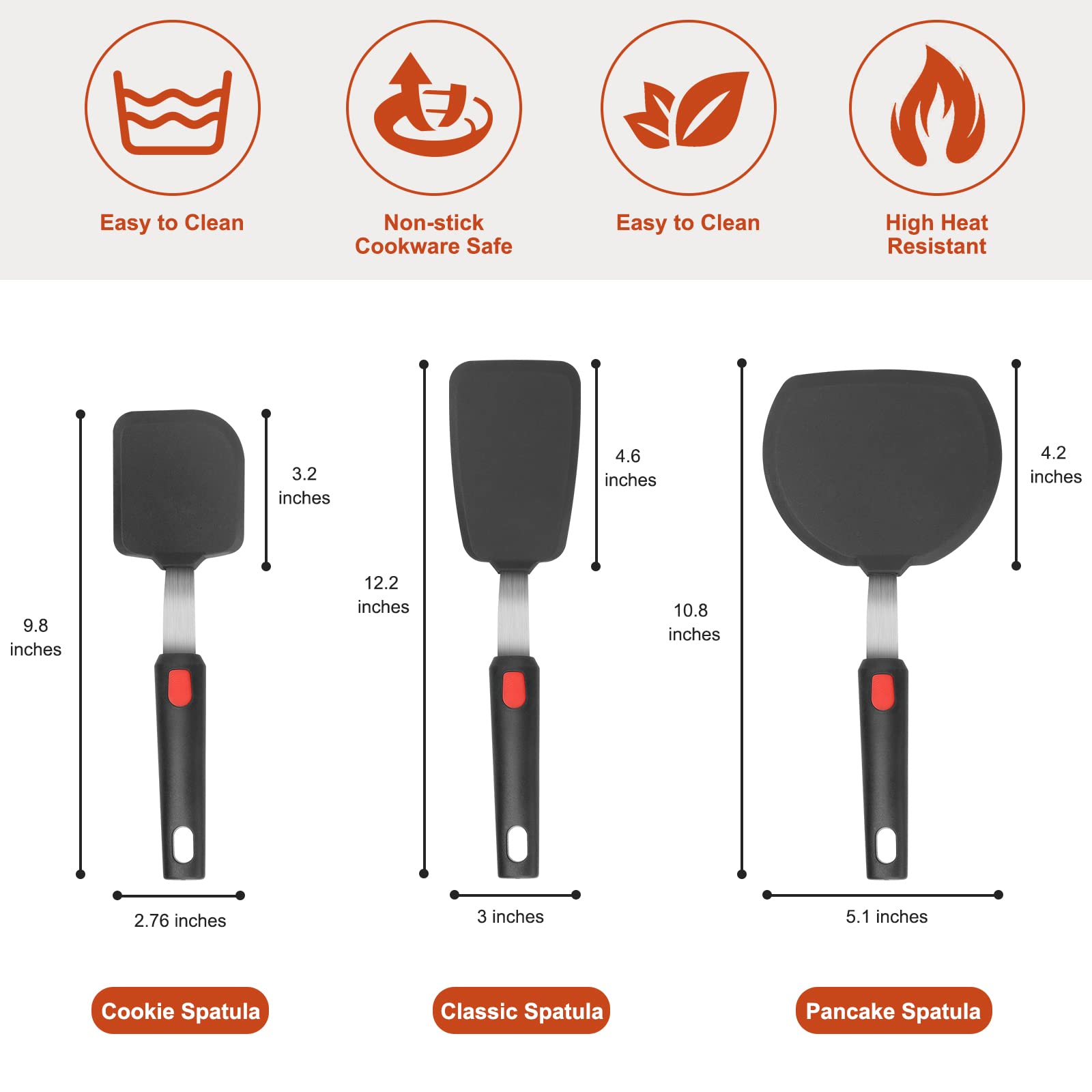 High Heat Resistant Silicone Spatula Set of 3 - 600°F Flexible Rubber Turner for Nonstick Cookware, Perfect for Flipping Eggs, Burgers, Pancakes & Crepes - Ideal for Baking, Grilling & Everyday Cooking