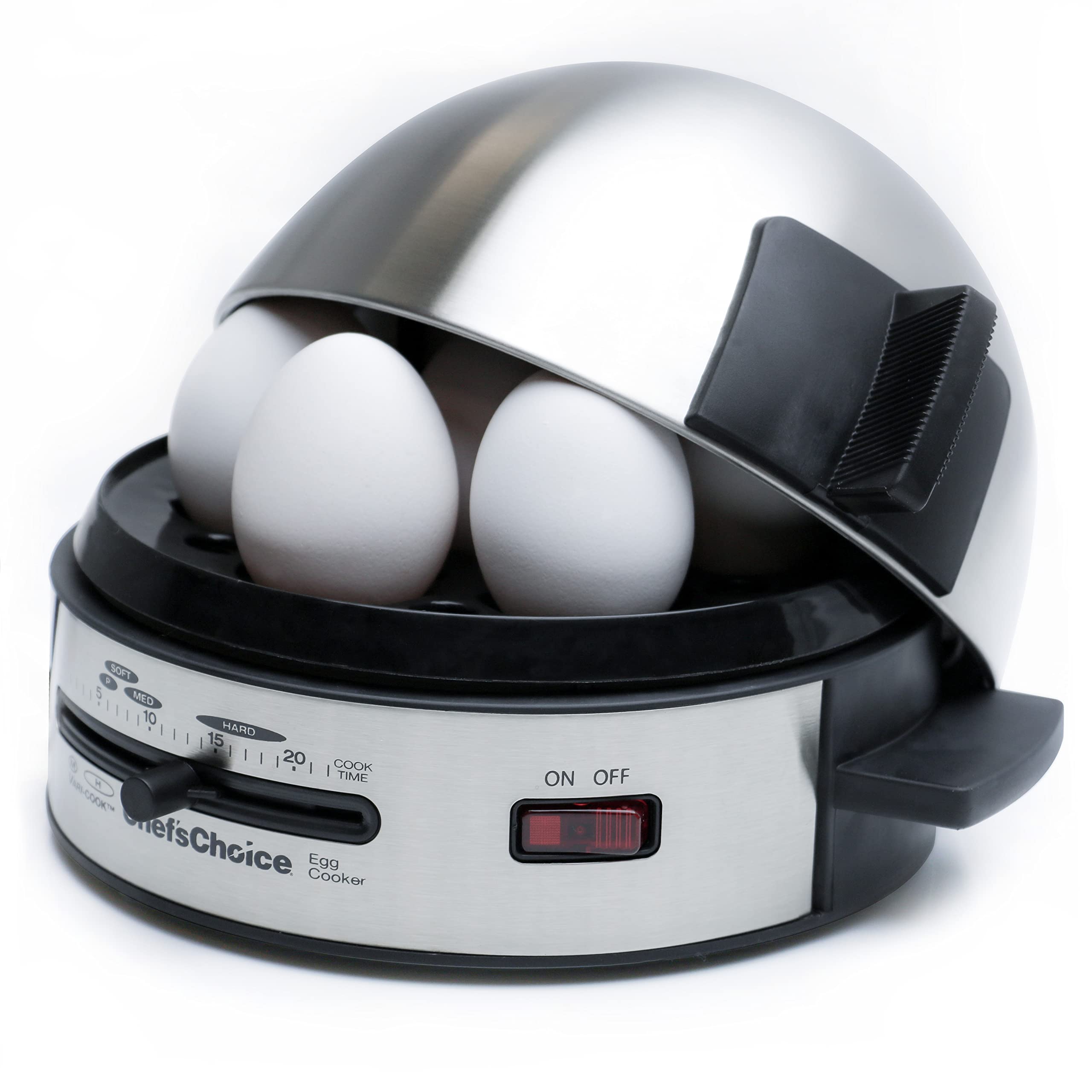Chef'sChoice Automatic Electric Egg Cooker - 7 Egg Capacity, Digital Timer, Beep Alert, Nonstick Stainless Steel - Perfect for Hard/Soft Boiled, Poached & Scrambled Eggs (350W, Metallic) | Ideal for Breakfast, Meal Prep & Keto Diet