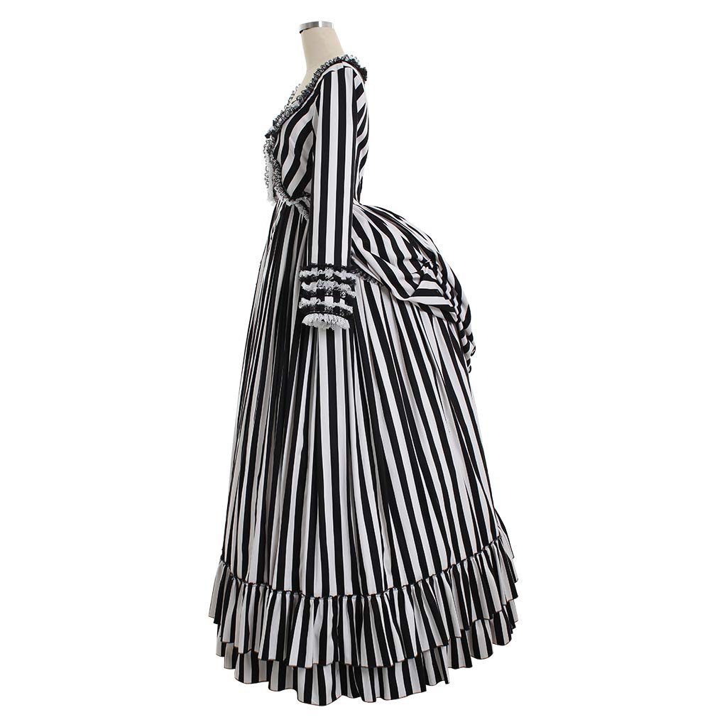 Sleepy Hollow Katrina Van Tassel Cosplay Costume - Black & White Striped Gothic Dress for Halloween, Cosplay Events & Themed Parties