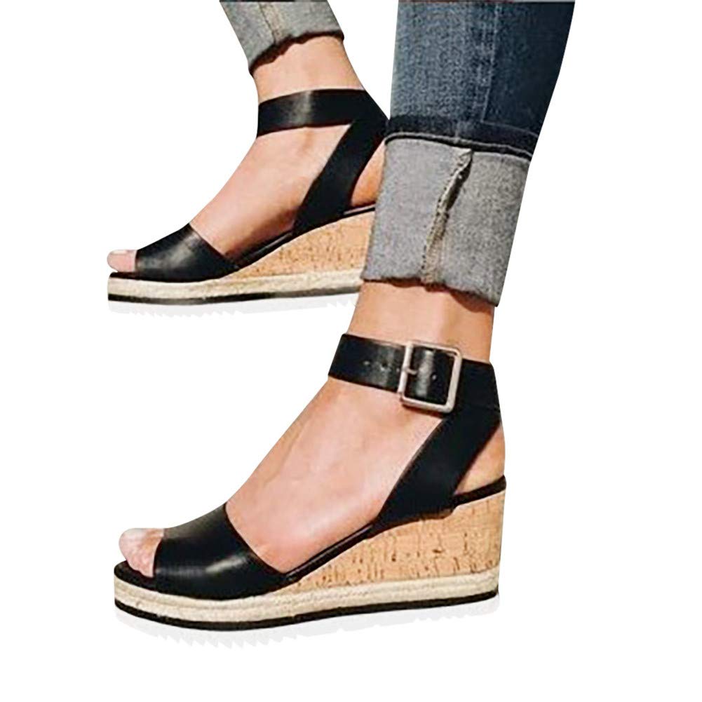 Women's Wide Width Wedge Sandals with Ankle Strap - 2020 Fashion Summer Beach Sandals, Open Toe Espadrille Platform Shoes for Casual Outings & Vacation Wear