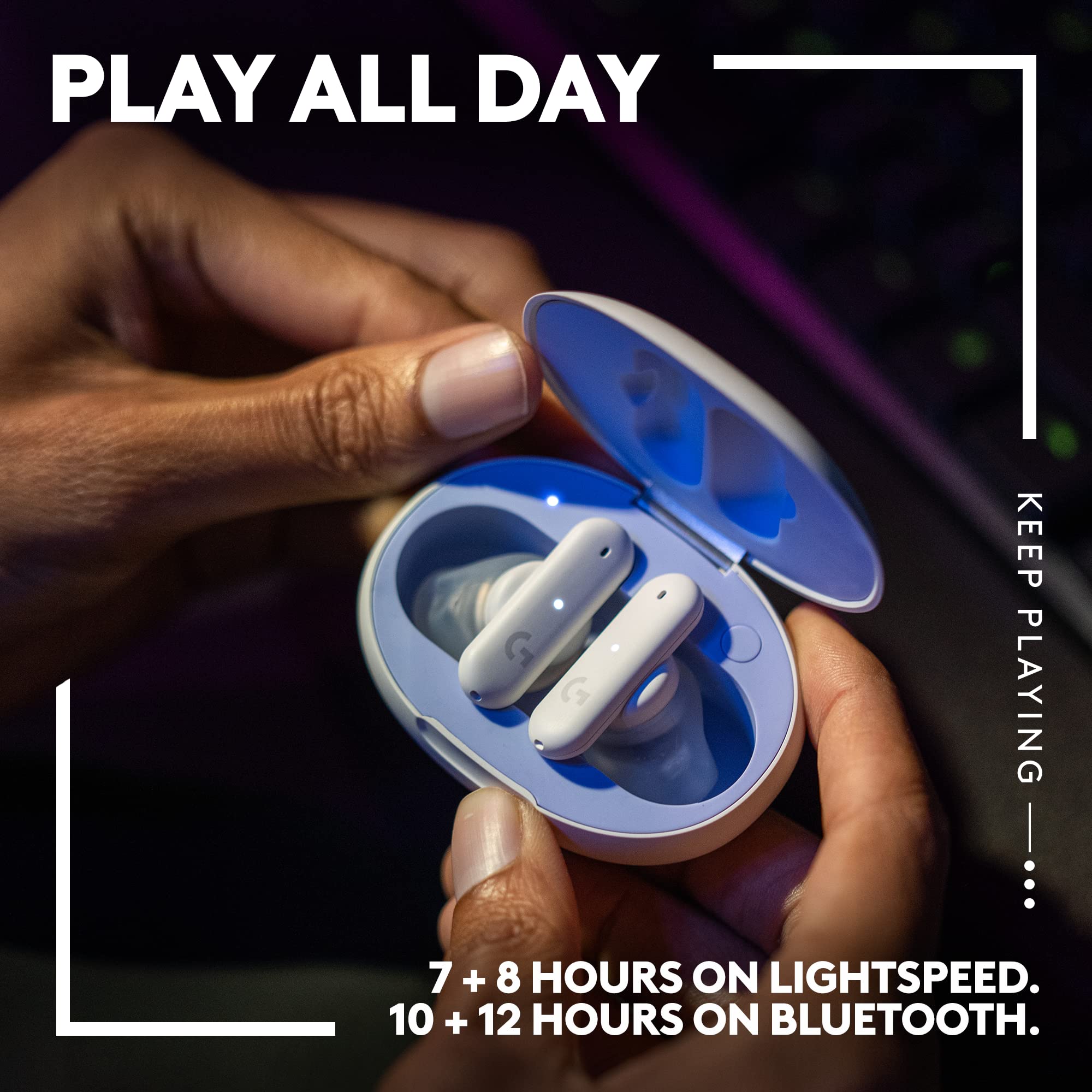 Logitech G FITS True Wireless Gaming Earbuds with Custom Molded Fit - Lightspeed & Bluetooth Connectivity, 4 Beamforming Mics for PC, Mac, PS5, PS4, Mobile & Nintendo Switch (White) - Perfect for Competitive Gaming, Streaming & Mobile Entertainment