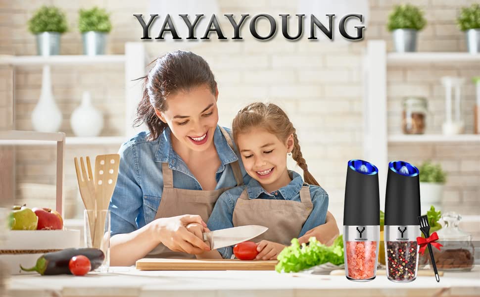 Premium Electric Gravity Pepper Grinder Set of 2 - Adjustable Coarseness, Automatic Salt & Pepper Mill with Blue LED Light - Refillable Spice Shakers for Kitchen, Dining Table & Gourmet Cooking