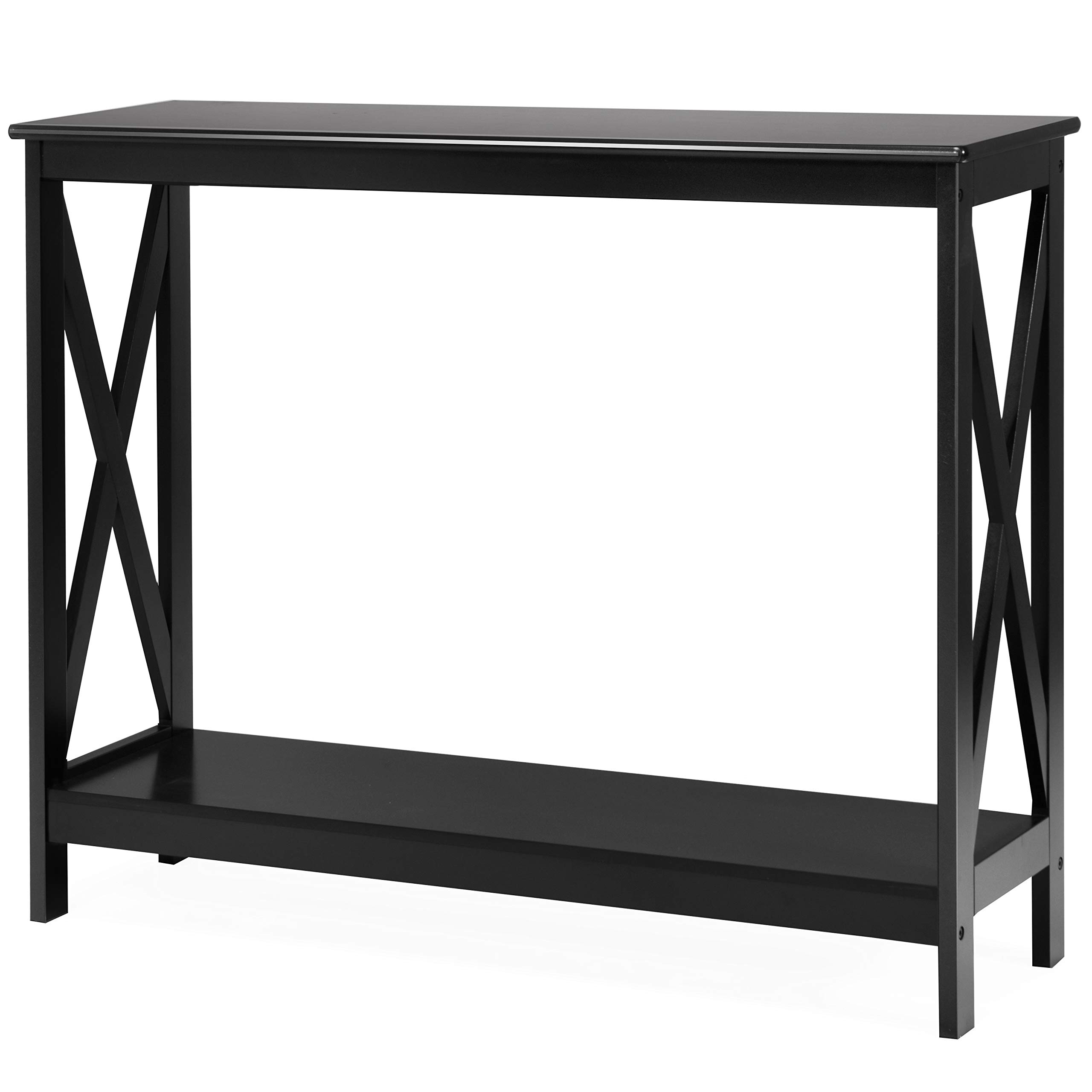 Giantex X-Design 2-Tier Console Table with Storage Shelf, Narrow Entryway Sofa Side Table for Hallway & Living Room - Perfect for Home Decor, Bookshelf & Accent Display (Black)