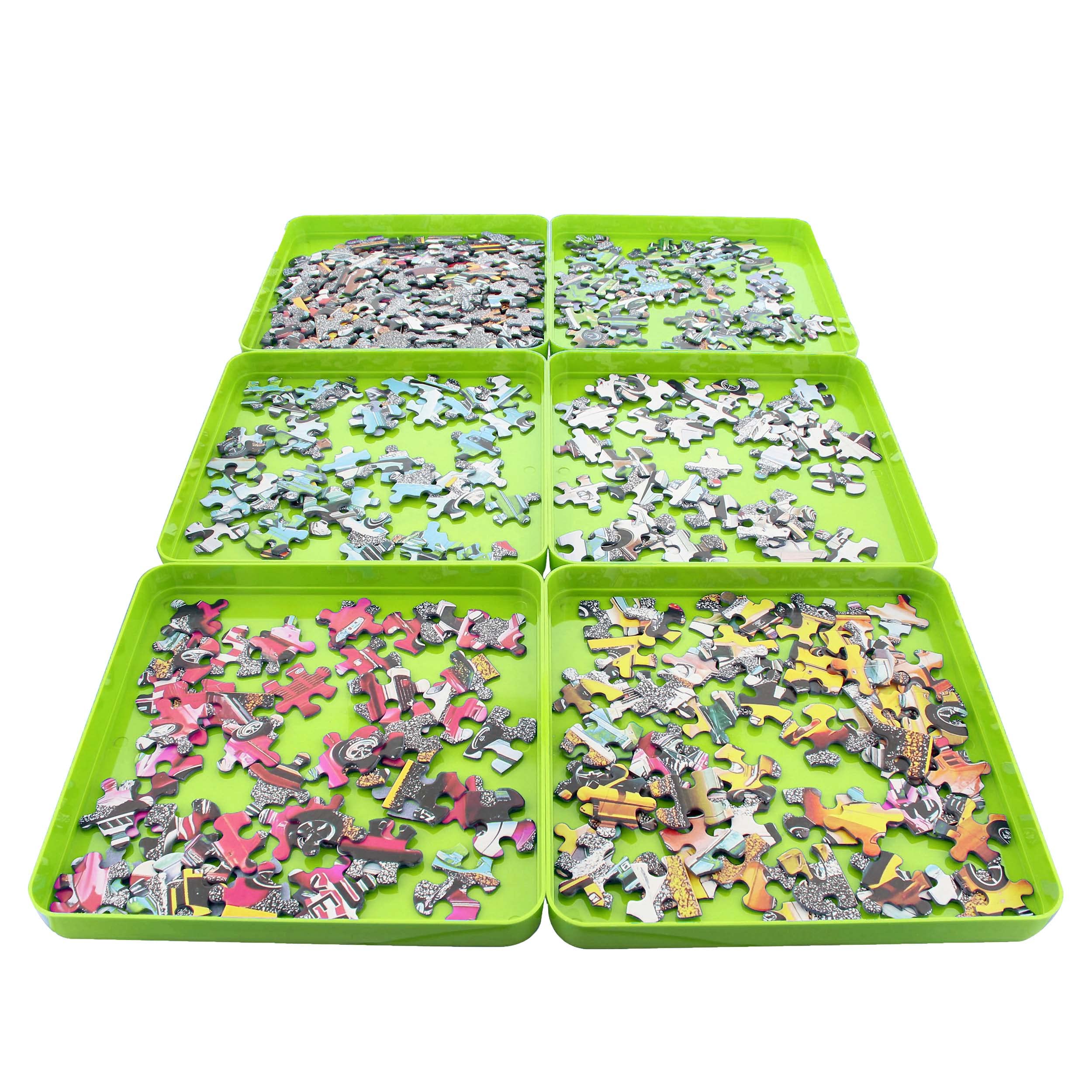 Jigitz 6-Pack Green Plastic Jigsaw Puzzle Sorter Trays - Puzzle Organizer & Stacking Trays for 1000-2000 Piece Puzzles - Perfect for Puzzle Enthusiasts & Family Game Nights